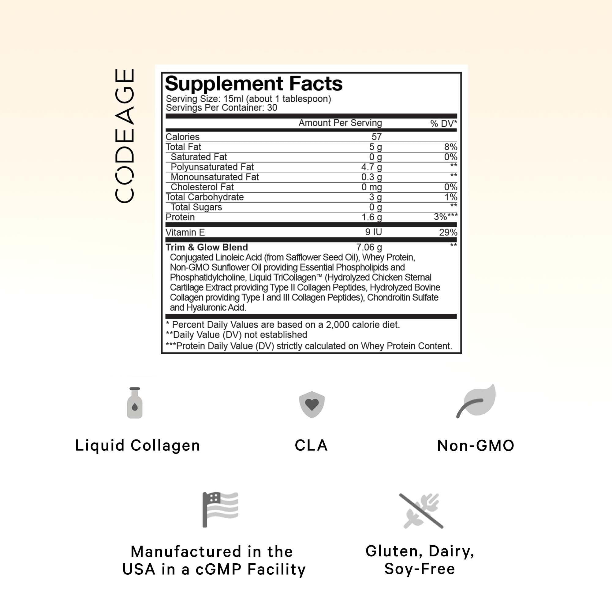 Foto 2 | Suplemento Codeage Liquid Colágeno Vainilla 450 Ml Con Cla Y Ha - Venta Internacional.