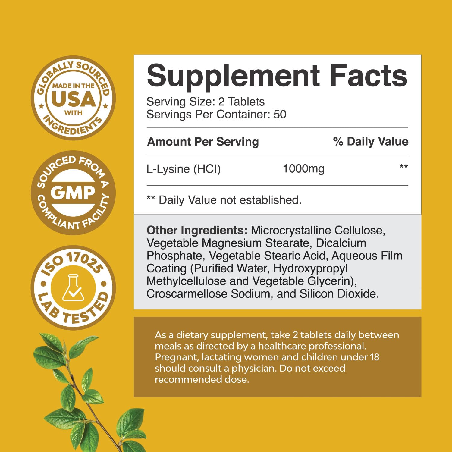 Foto 3 pulgar | Suplemento Natures Craft L Lisina, 1000 Mg, Forma Libre, 100 Tabletas - Venta Internacional.