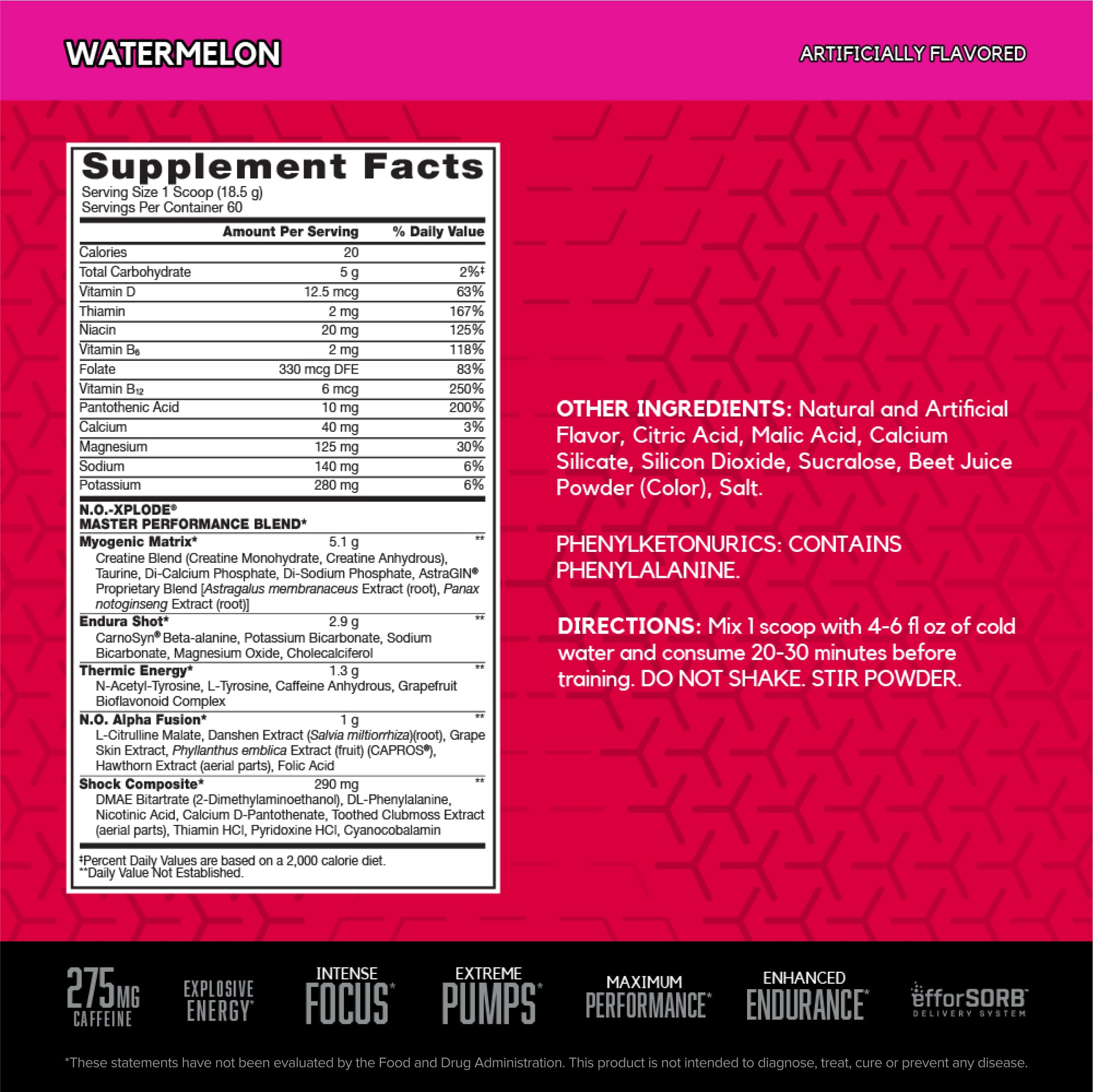 Foto 3 pulgar | Polvo Para Antes Del Entrenamiento Bsn N.o.-xplode Energy Watermelon, 60 Dosis - Venta Internacional.