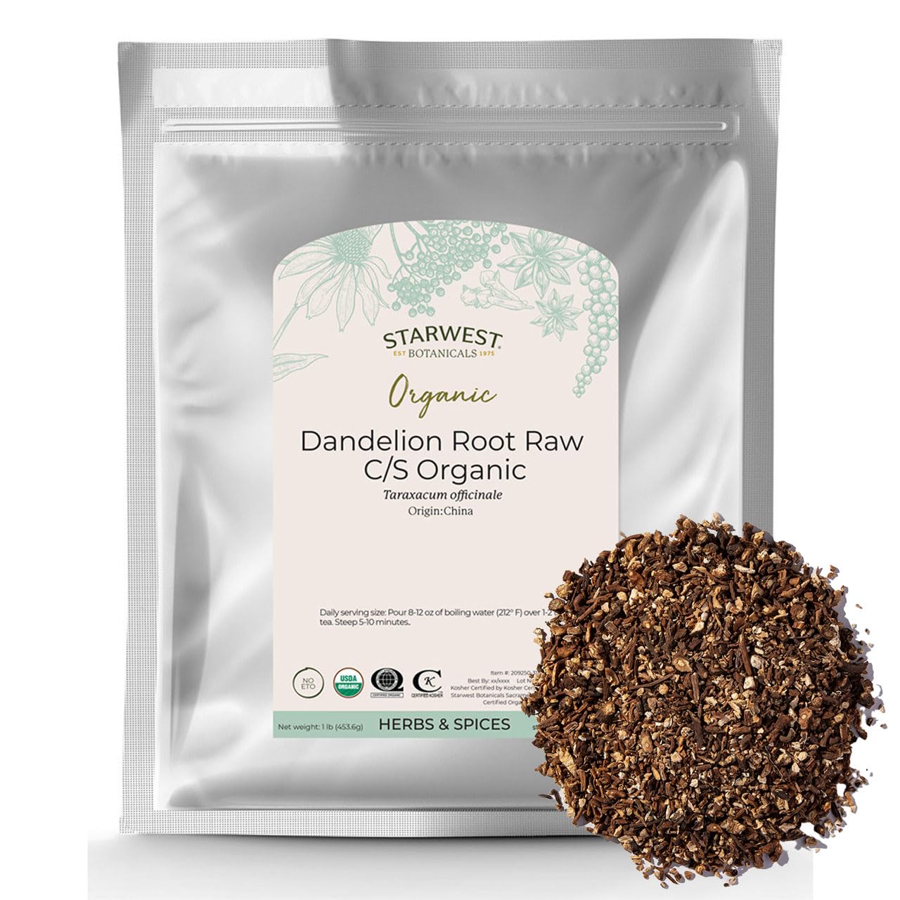 Foto 1 | Raíz De Diente De León Cruda Orgánica De Tea Starwest Botanicals, 454 G - Venta Internacional.