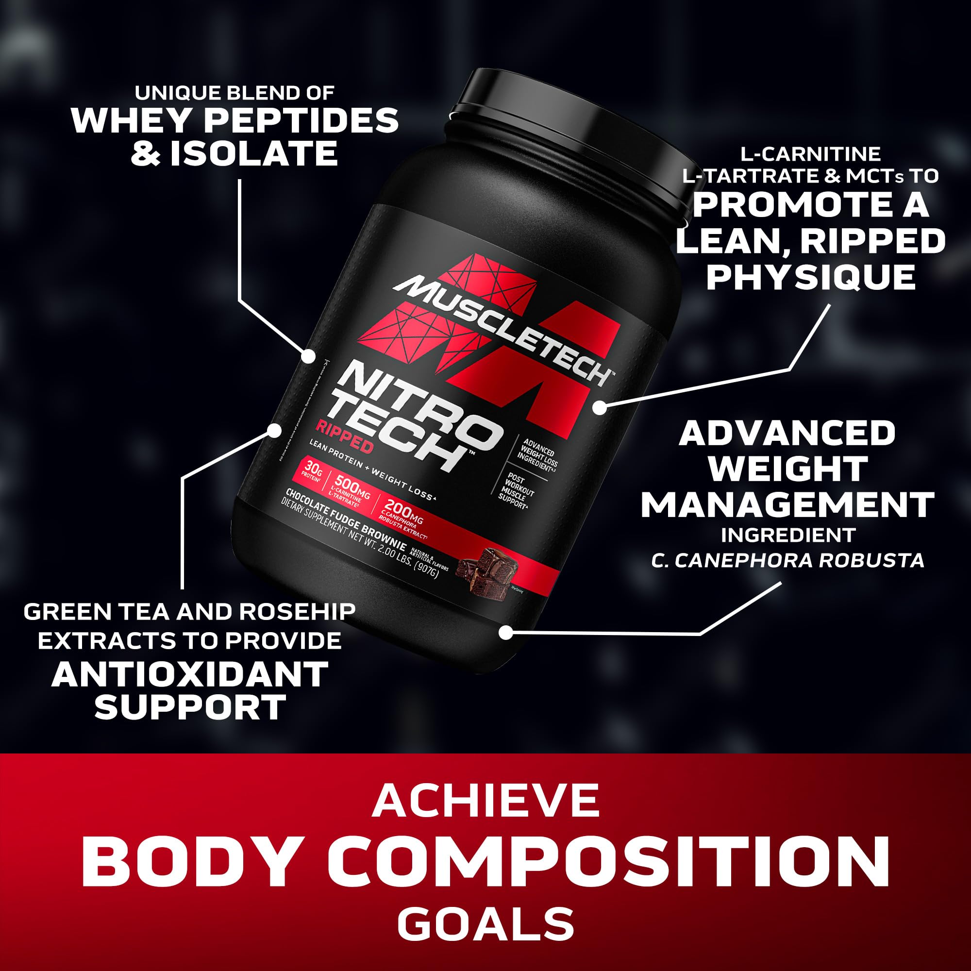 Foto 4 pulgar | Proteína En Polvo Muscletech Nitro-tech Ripped 907g Chocolate - Venta Internacional.