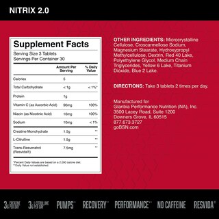 Foto 2 | Suplemento Bsn Nitrix 2.0 Precursores De Óxido Nítrico 90 Comprimidos - Venta Internacional.
