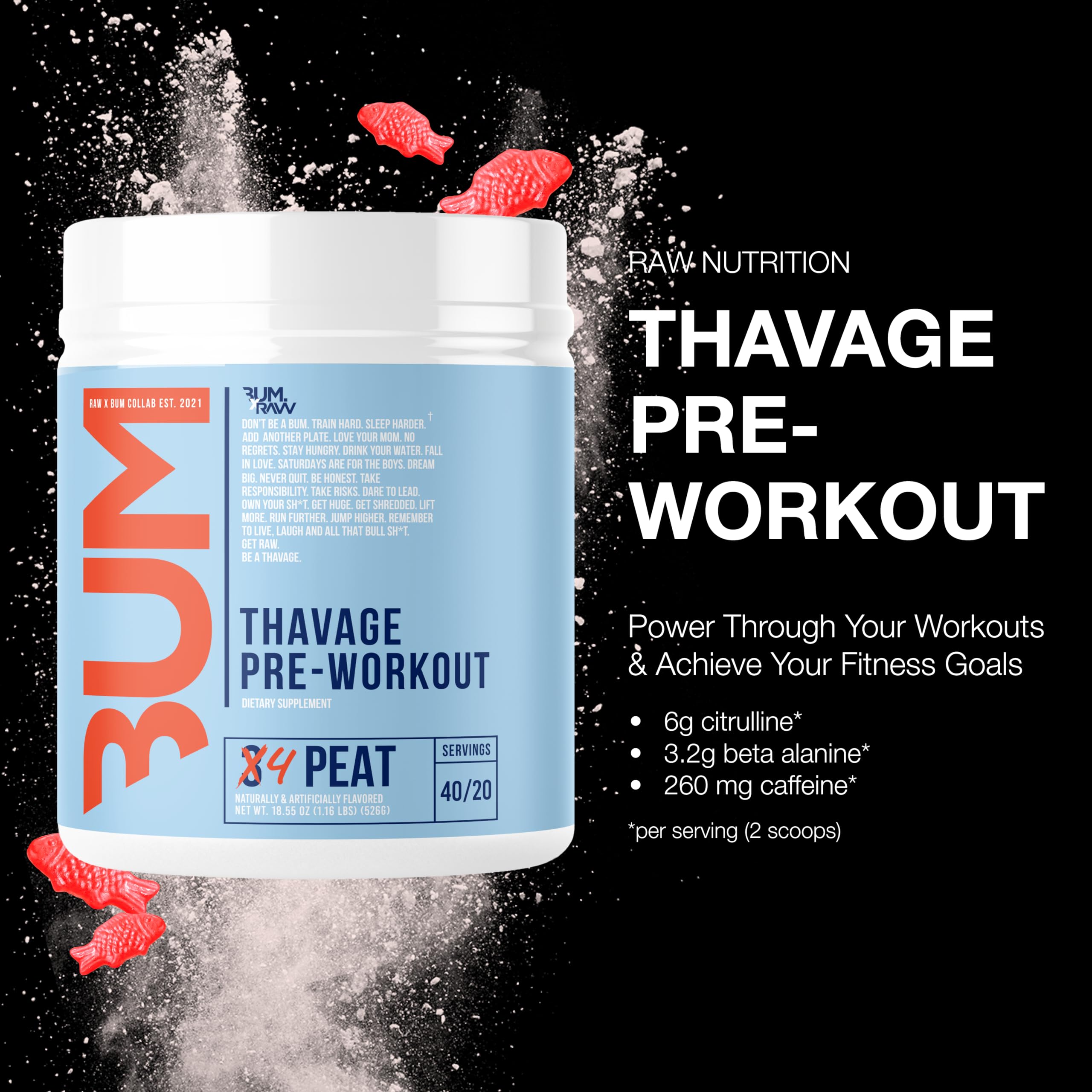 Foto 3 pulgar | Preworkout Powder Raw Thavage Cubum, 40 Porciones, 520 G - Venta Internacional.