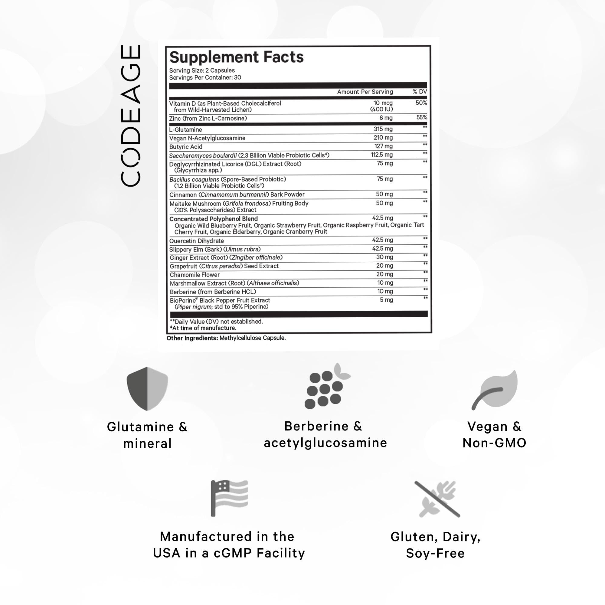 Foto 2 | Suplemento Codeage Leaky Gut L-glutamina N-acetilglucosamina - Venta Internacional.