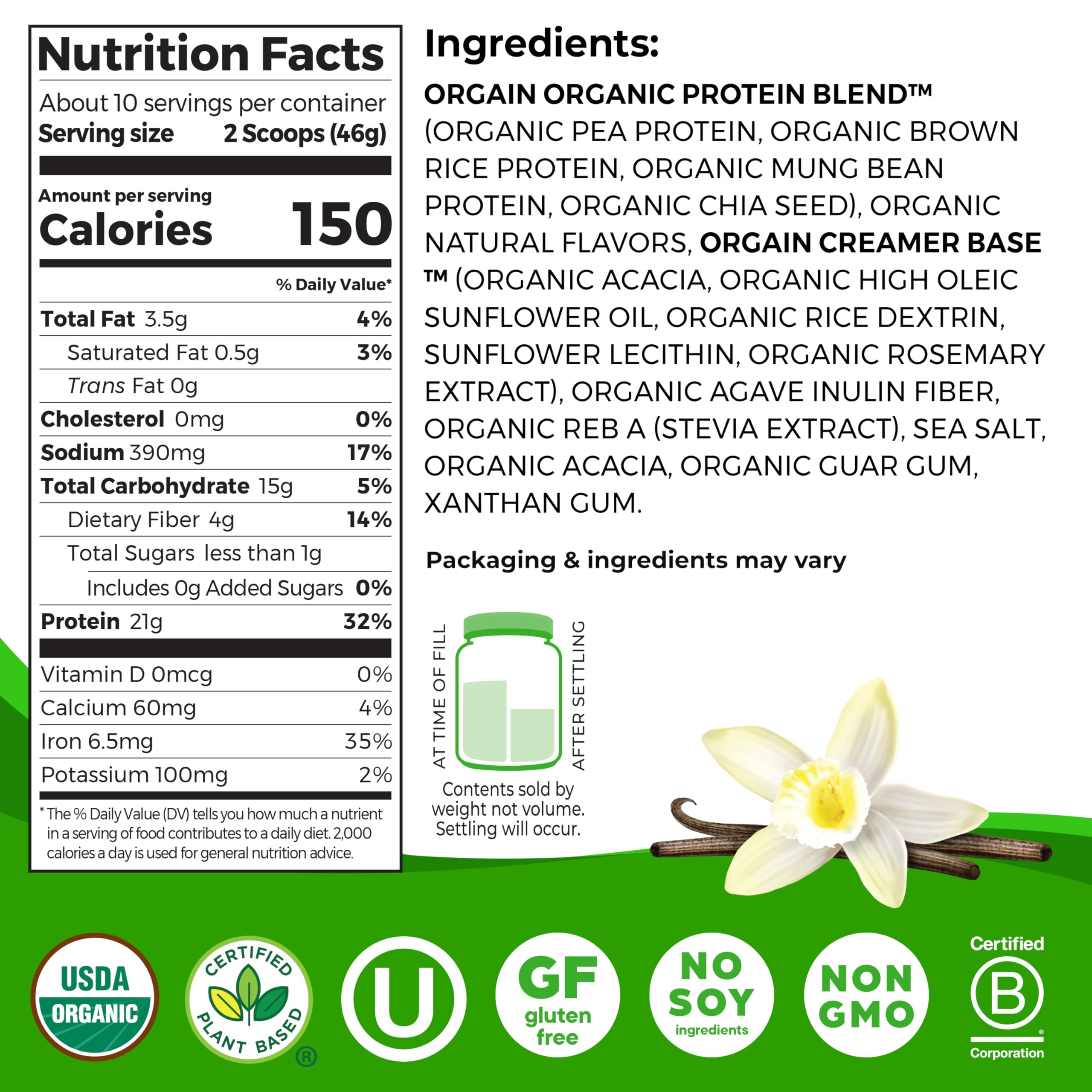 Foto 2 | Proteína En Polvo Orgain Orgain Organic Vegan Vainilla 460g - Venta Internacional.