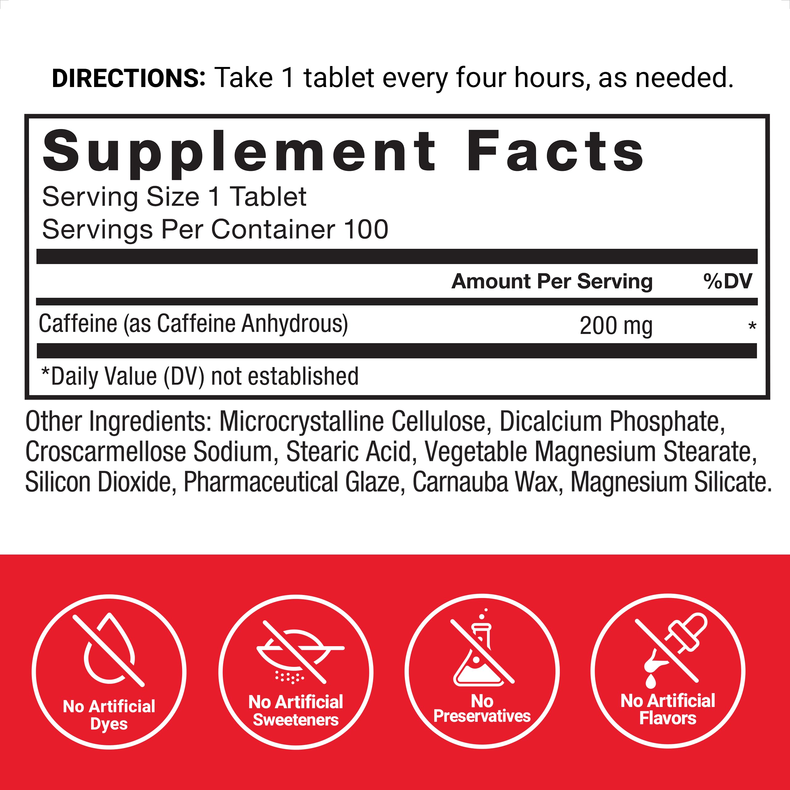 Foto 2 | Píldoras De Cafeína Force Factor 200 Mg Para Energy 100 Tabletas - Venta Internacional.