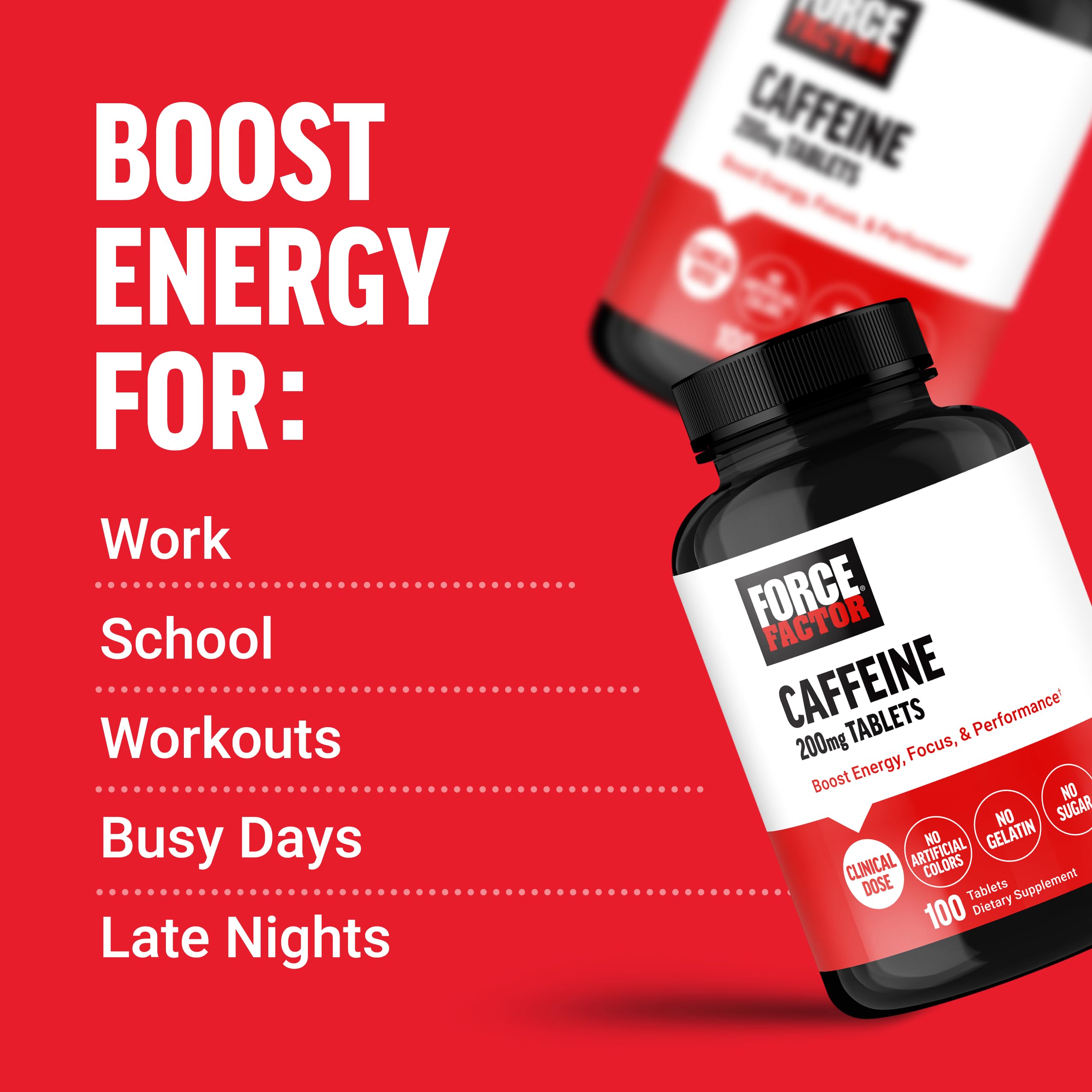 Foto 3 | Píldoras De Cafeína Force Factor 200 Mg Para Energy 100 Tabletas - Venta Internacional.