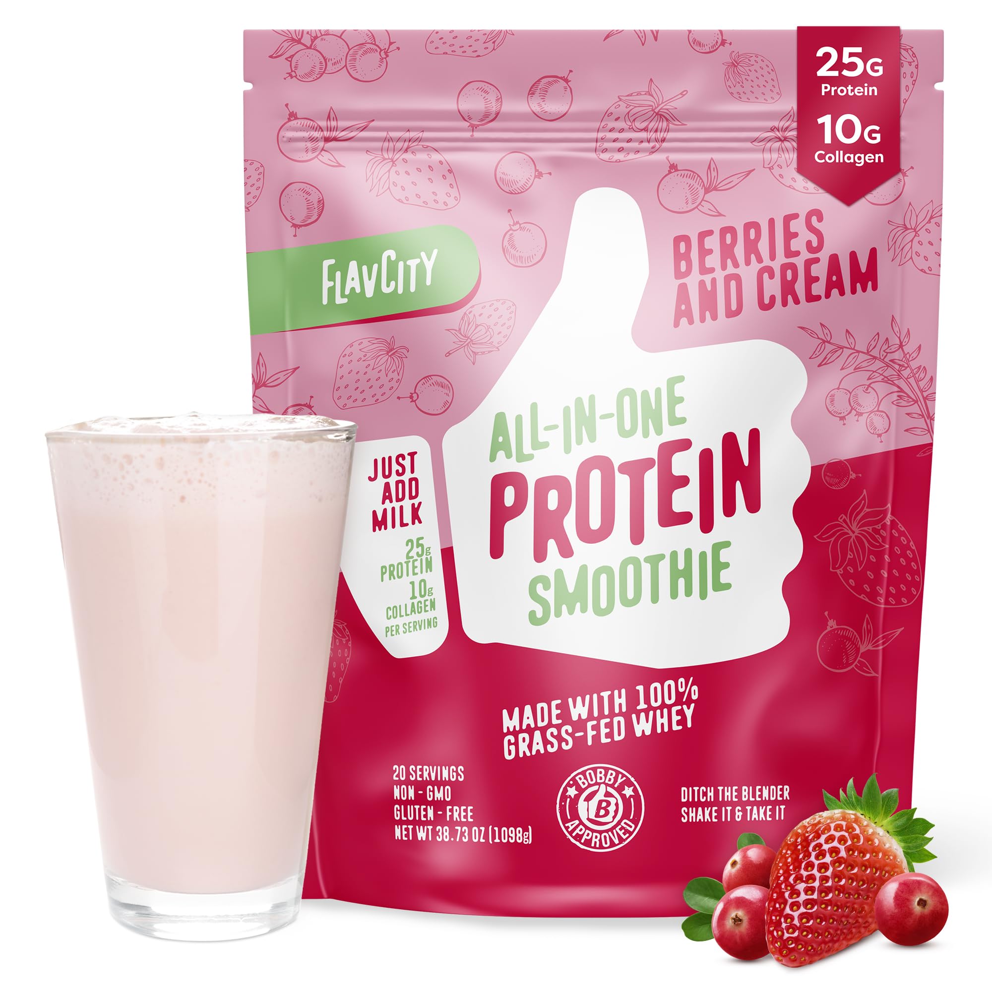 Foto 2 pulgar | Batido De Proteína En Polvo Flavcity Berries & Cream 1,15 L 25 G - Venta Internacional.