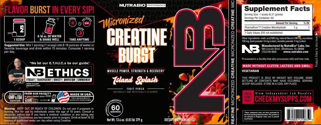 Foto 3 pulgar | Suplemento Nutrabio Creatine Burst Micronizado 300g - Venta Internacional.