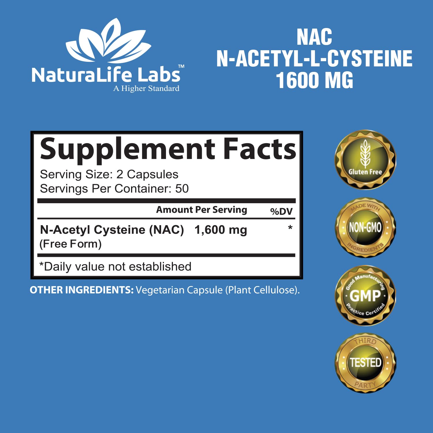 Foto 3 pulgar | Suplemento Naturalife Labs A Higher Standard Nac 1600 Mg 100 Cápsulas - Venta Internacional.