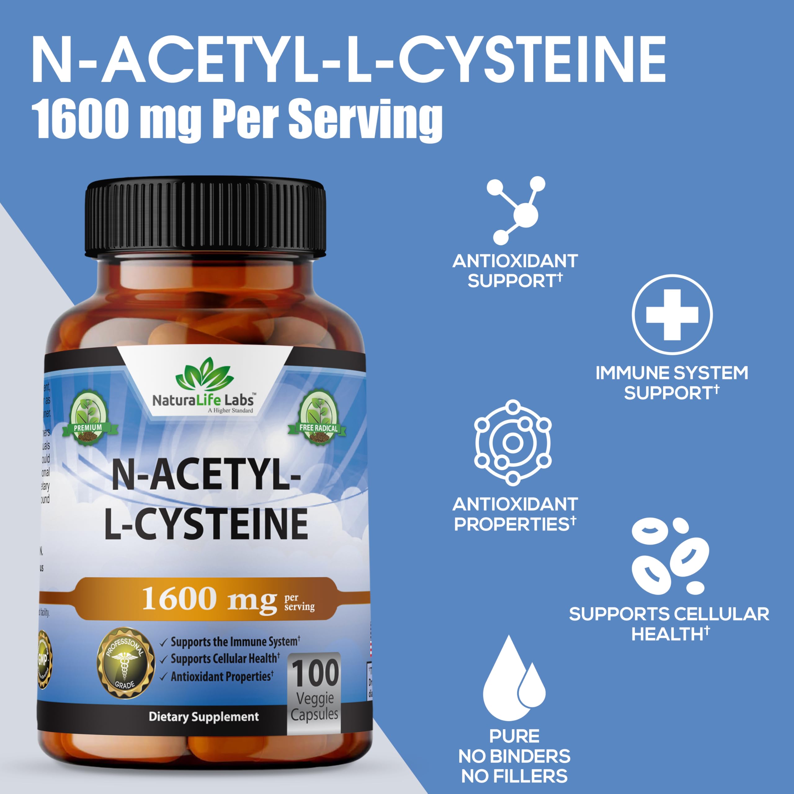 Foto 4 pulgar | Suplemento Naturalife Labs A Higher Standard Nac 1600 Mg 100 Cápsulas - Venta Internacional.