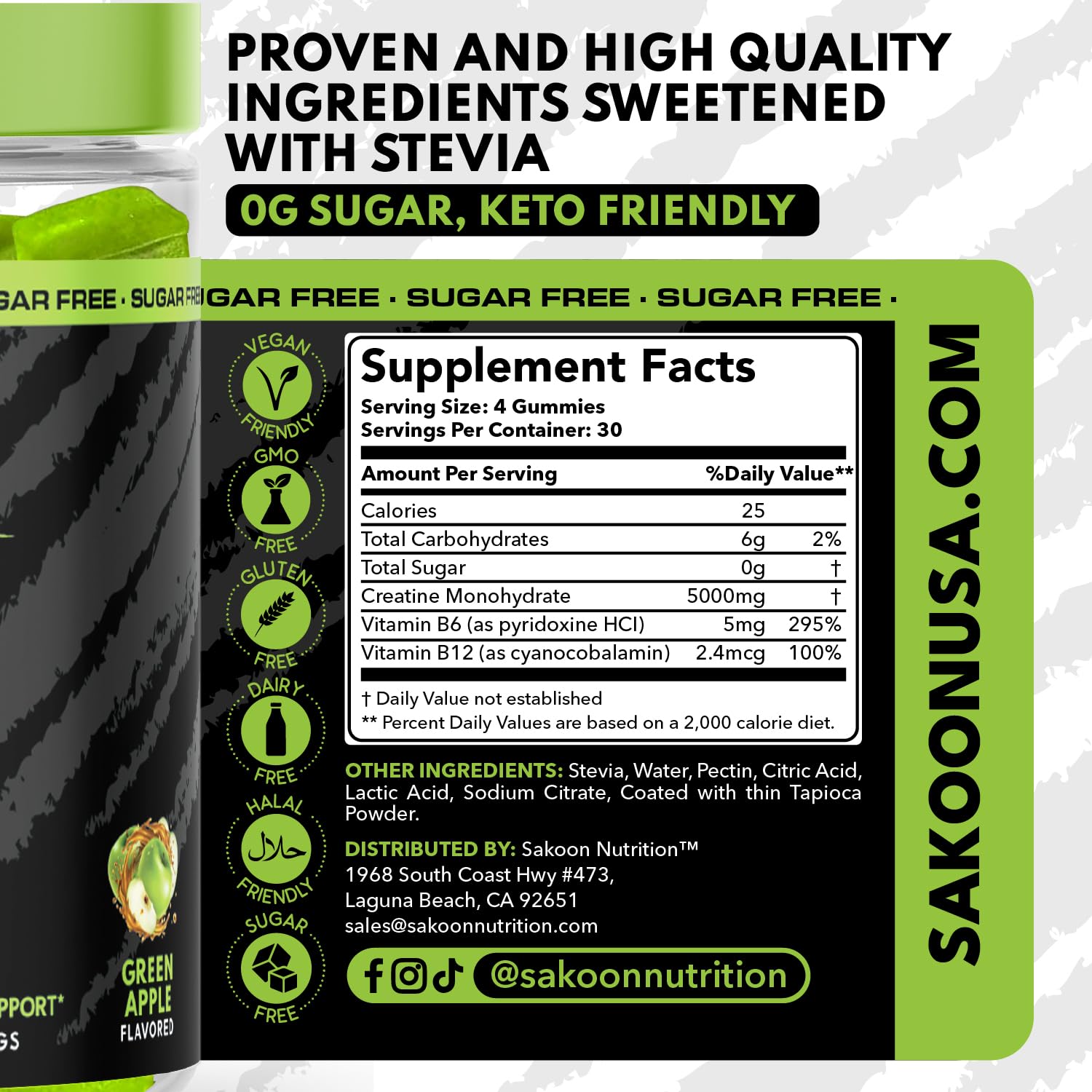 Foto 3 pulgar | Gomitas De Monohidrato De Creatina Supplement Sakoon Nutrition 5000 Mg - Venta Internacional.