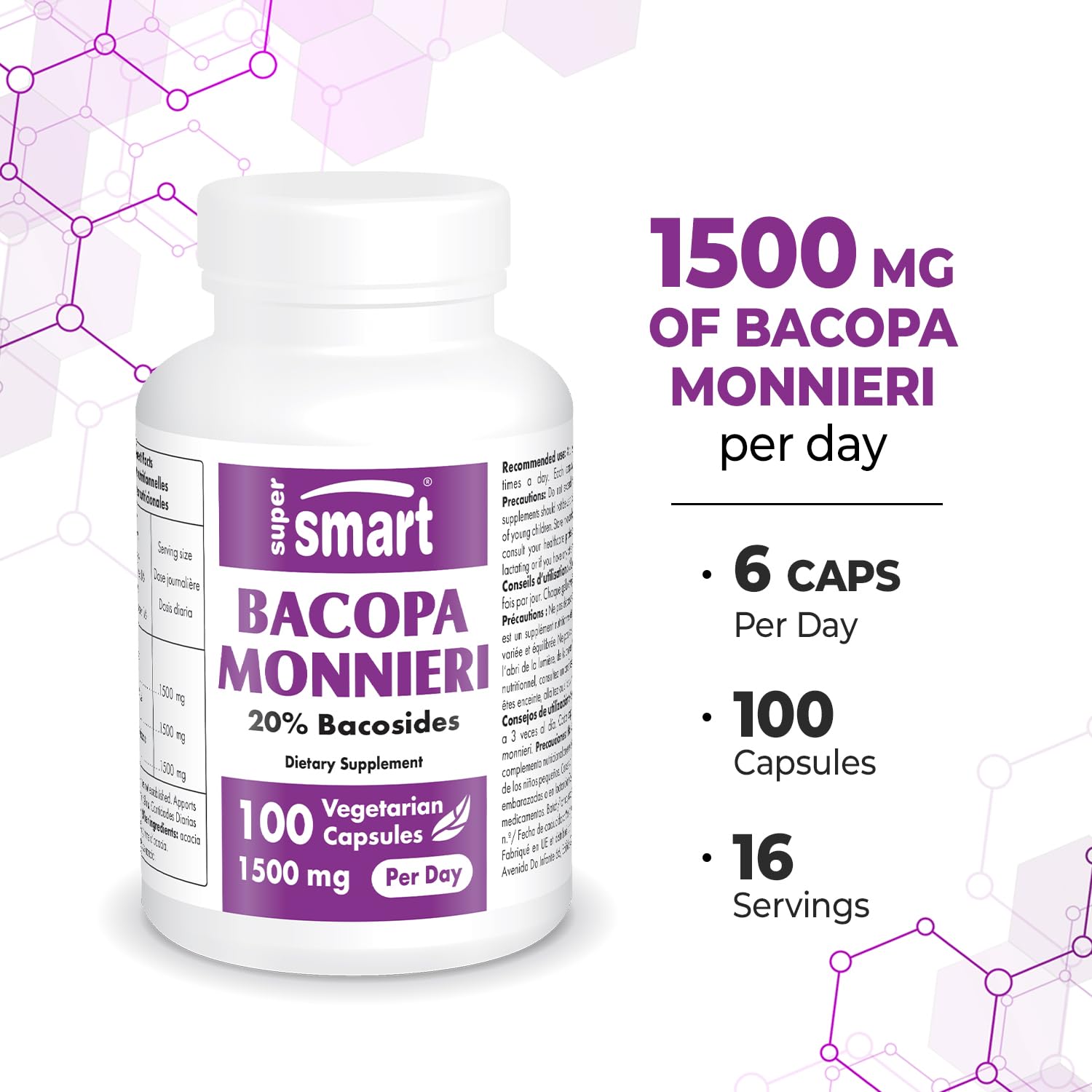 Foto 5 pulgar | Suplemento Nootrópico Supersmart Bacopa Monnieri 1500 Mg - Venta Internacional.