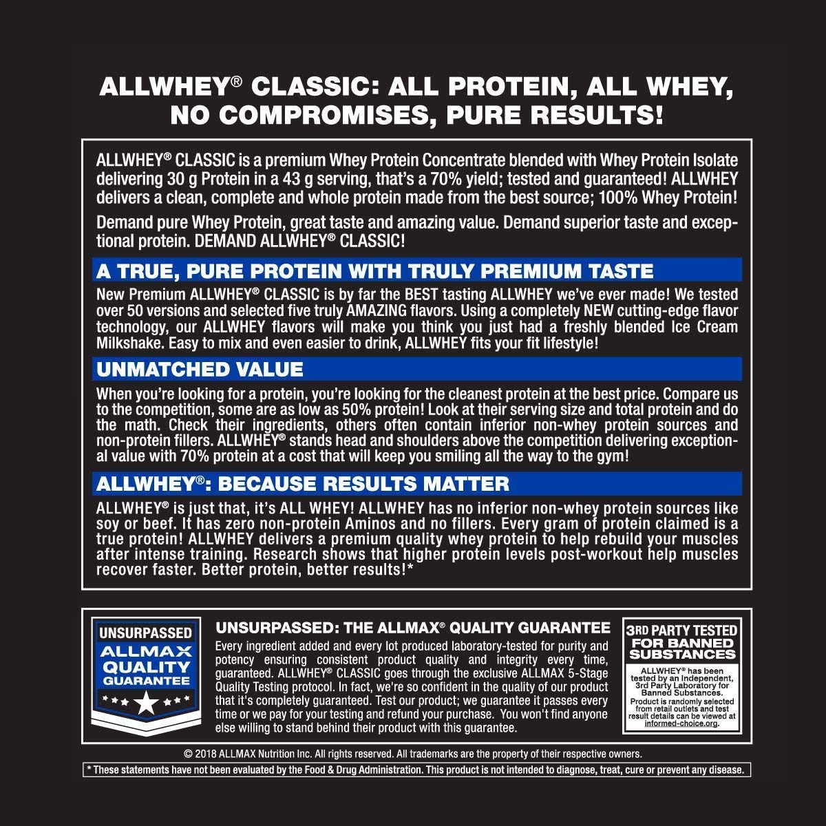 Foto 6 pulgar | Proteína De Suero Allmax Nutrition Allwhey Classic Vainilla 2,27 Kg - Venta Internacional.