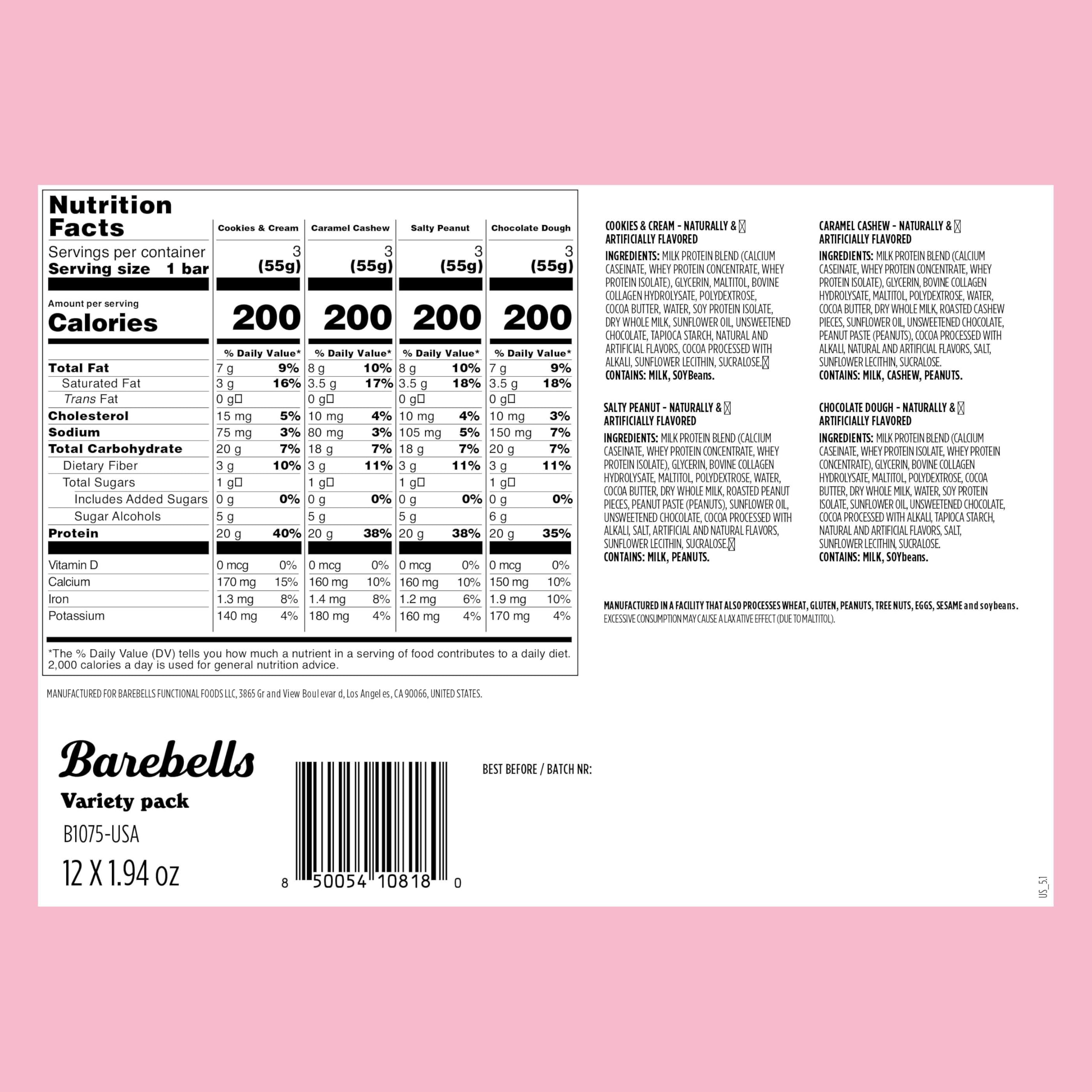 Foto 3 pulgar | Barras De Proteína Barebells, Paquete Variado De 12 X 55 G Con 20 G De Proteína - Venta Internacional.