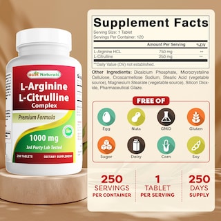 Foto 2 | Suplemento Best Naturals L-arginina L-citrulina 250 Comprimidos - Venta Internacional.