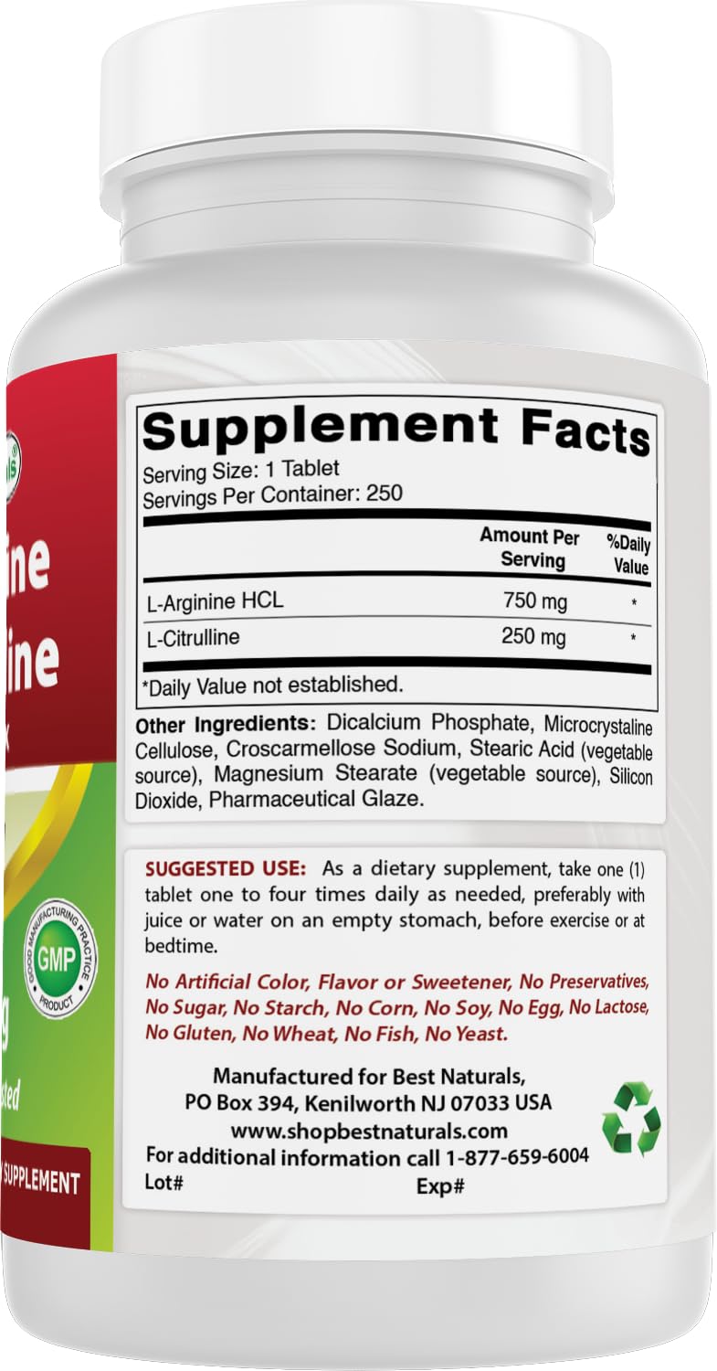 Foto 7 pulgar | Suplemento Best Naturals L-arginina L-citrulina 250 Comprimidos - Venta Internacional.