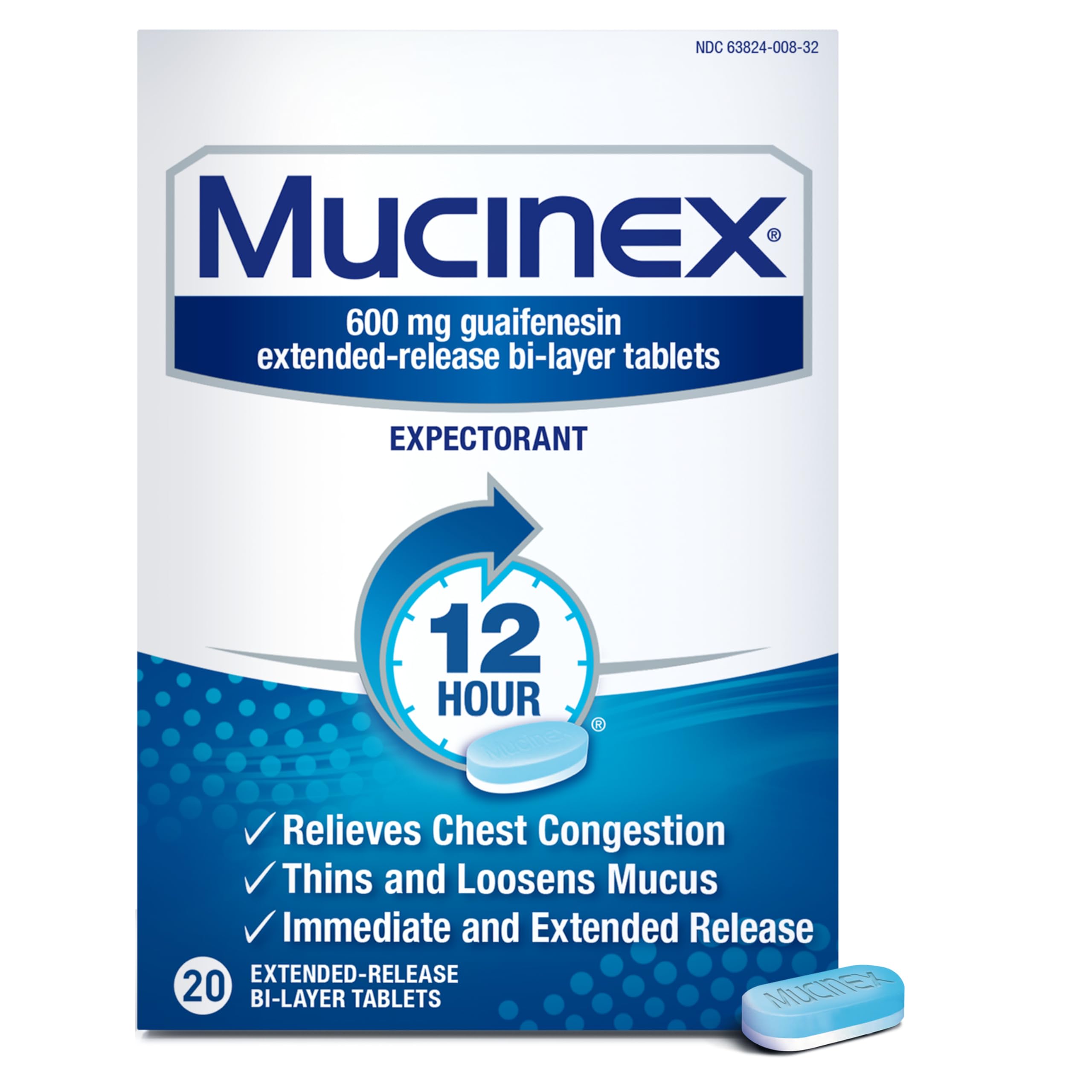 Foto 2 pulgar | Tabletas Mucinex 600 Mg De Guaifenesina De Liberación Prolongada 20 Tabletas - Venta Internacional.