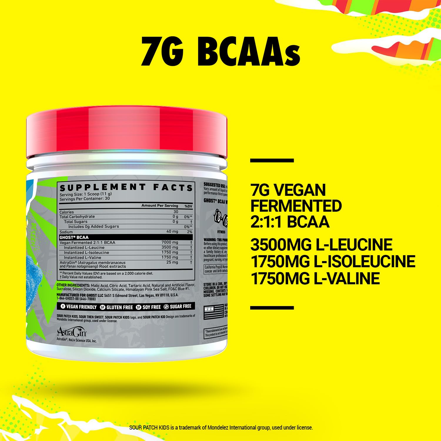 Foto 4 pulgar | Suplemento De Aminoácidos Ghost En Polvo De Bcaa, Sour Patch, 30 Dosis - Venta Internacional.