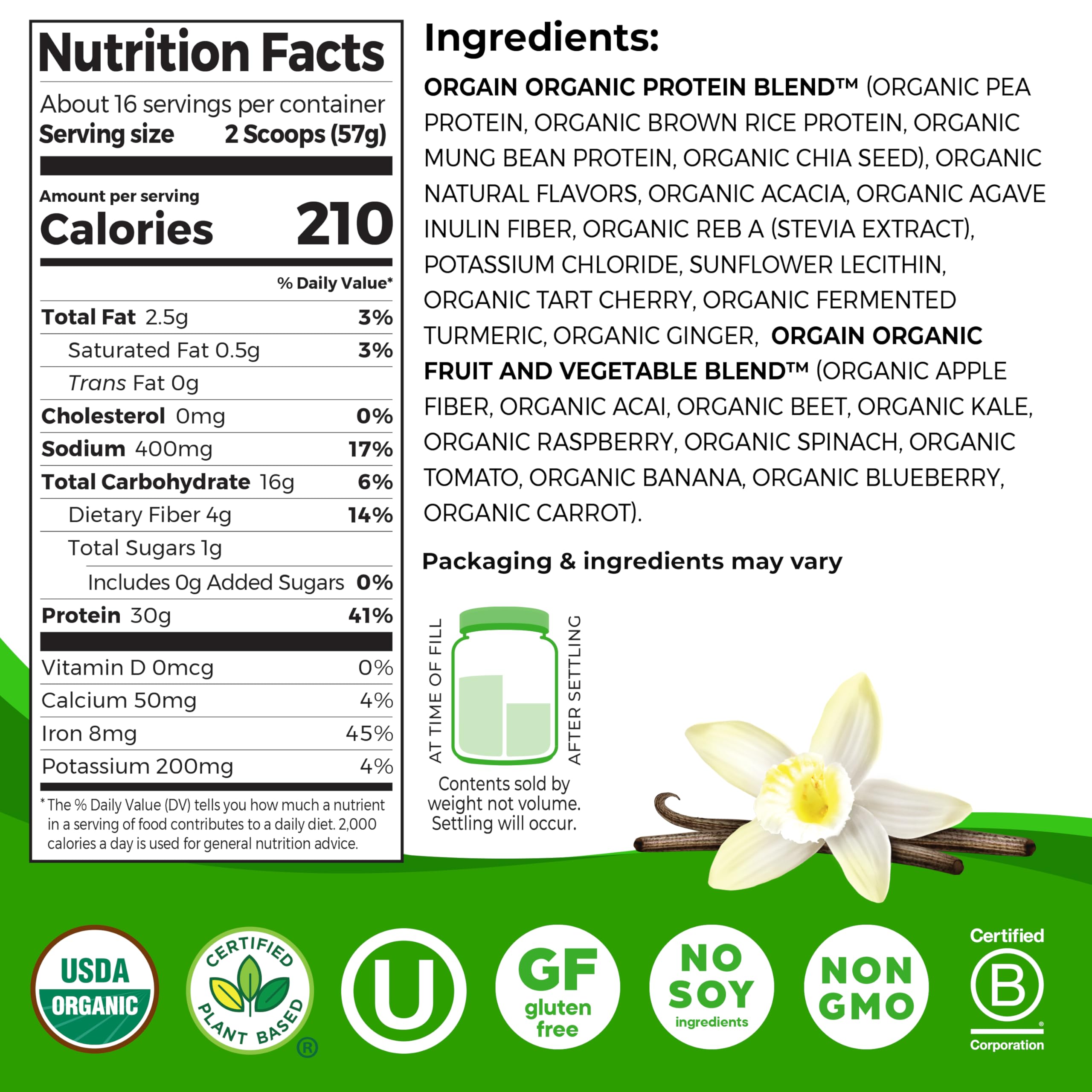 Foto 2 | Proteína En Polvo Orgain Organic 30 G, Vainilla Vegana, 910 G - Venta Internacional.