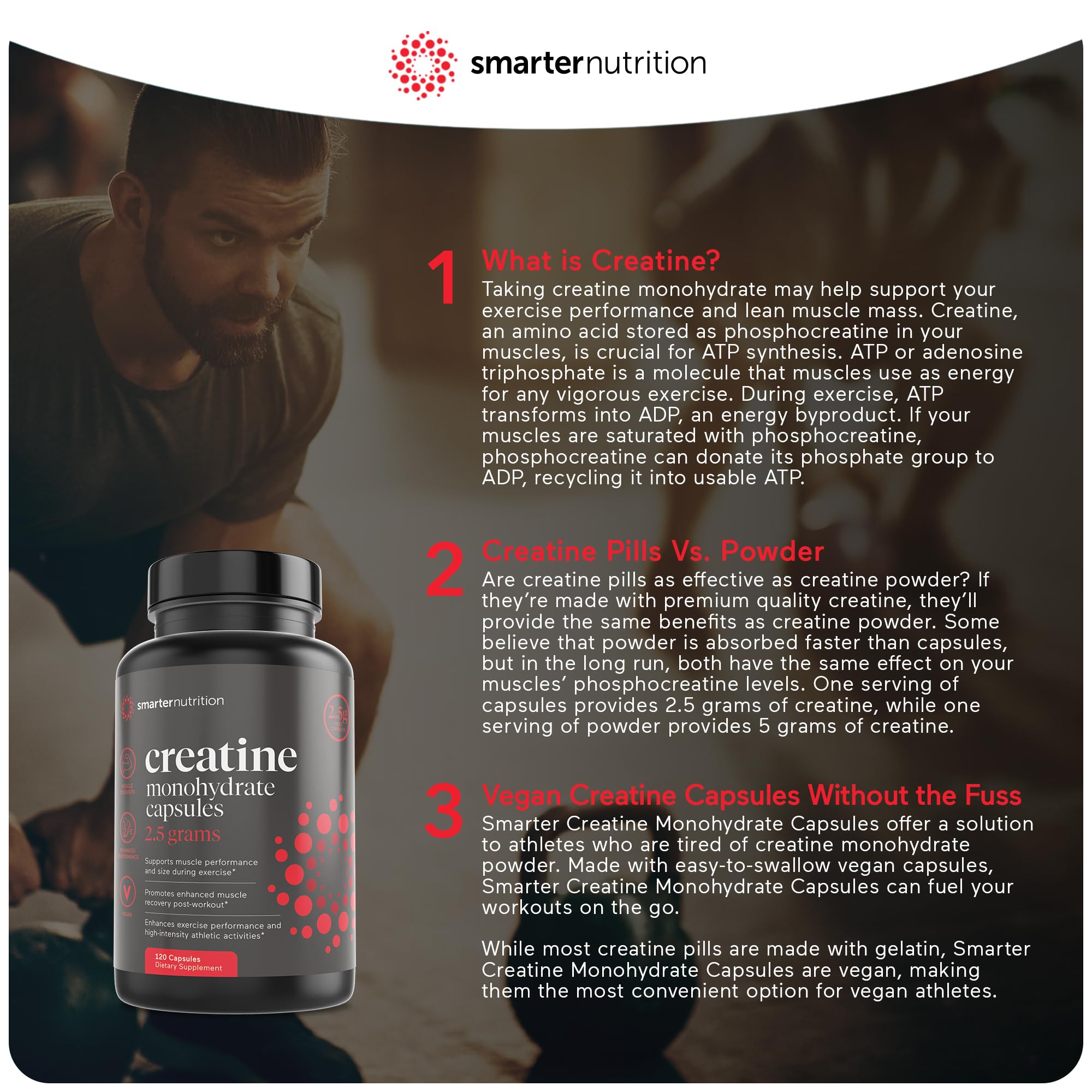 Foto 7 pulgar | Suplemento Smarter Nutrition Creatina 2500 Mg 120 Cápsulas - Venta Internacional.