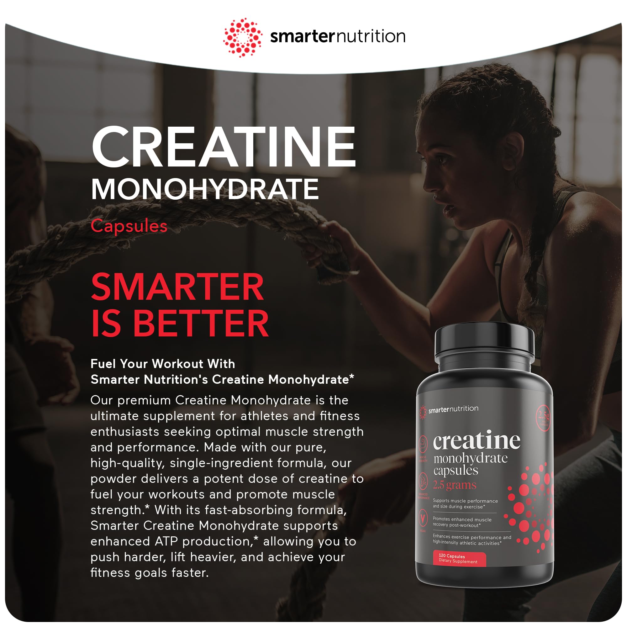 Foto 8 pulgar | Suplemento Smarter Nutrition Creatina 2500 Mg 120 Cápsulas - Venta Internacional.