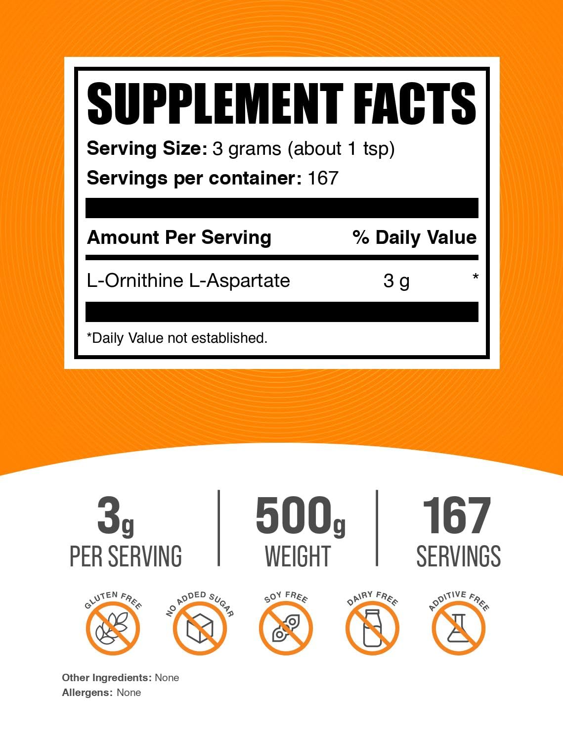 Foto 2 | Suplemento Bulksupplements.com L-ornitina L-aspartato 500 G - Venta Internacional.