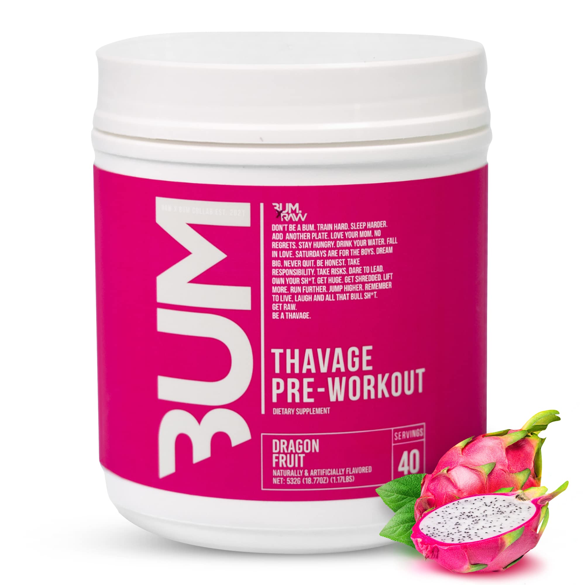 Foto 2 pulgar | Preworkout Powder Raw Thavage Dragon Fruit, 40 Porciones - Venta Internacional.