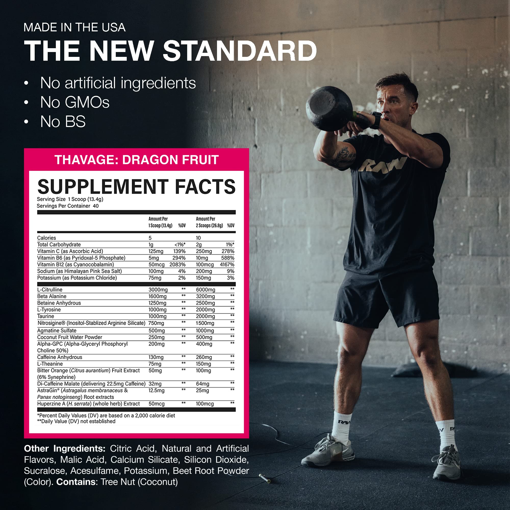 Foto 5 pulgar | Preworkout Powder Raw Thavage Dragon Fruit, 40 Porciones - Venta Internacional.