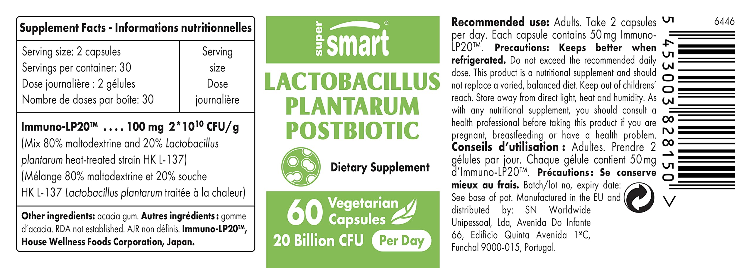 Foto 3 pulgar | Suplemento Supersmart Lactobacillus Plantarum Postbiotic 20b Cfu - Venta Internacional.