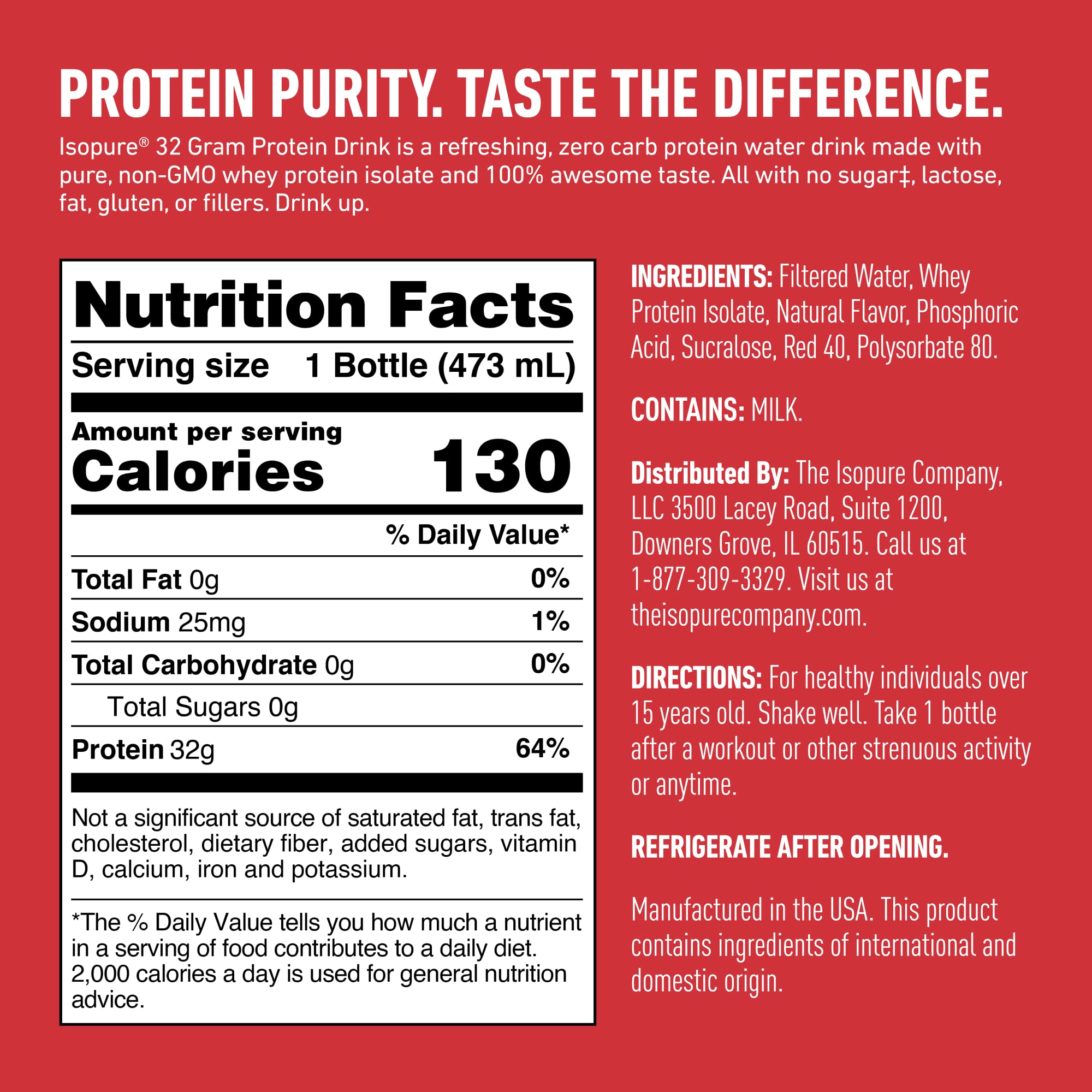 Foto 3 pulgar | Bebida Proteica Isopure Zero Carb 32 G De Proteína 473 Ml (12 Botellas) - Venta Internacional.