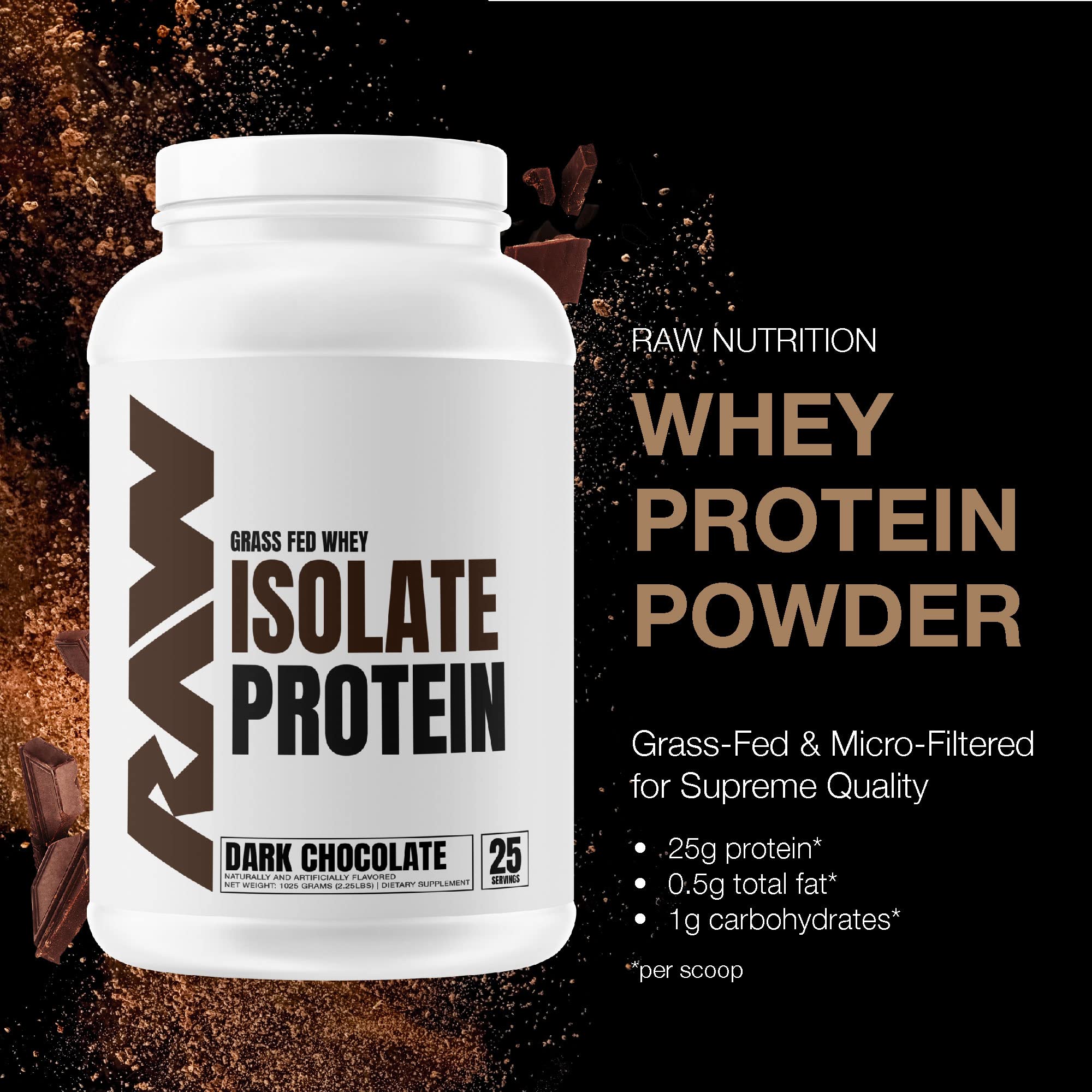 Foto 3 pulgar | Proteína En Polvo Raw Whey Isolate De Chocolate Negro 1,02 Kg - Venta Internacional.