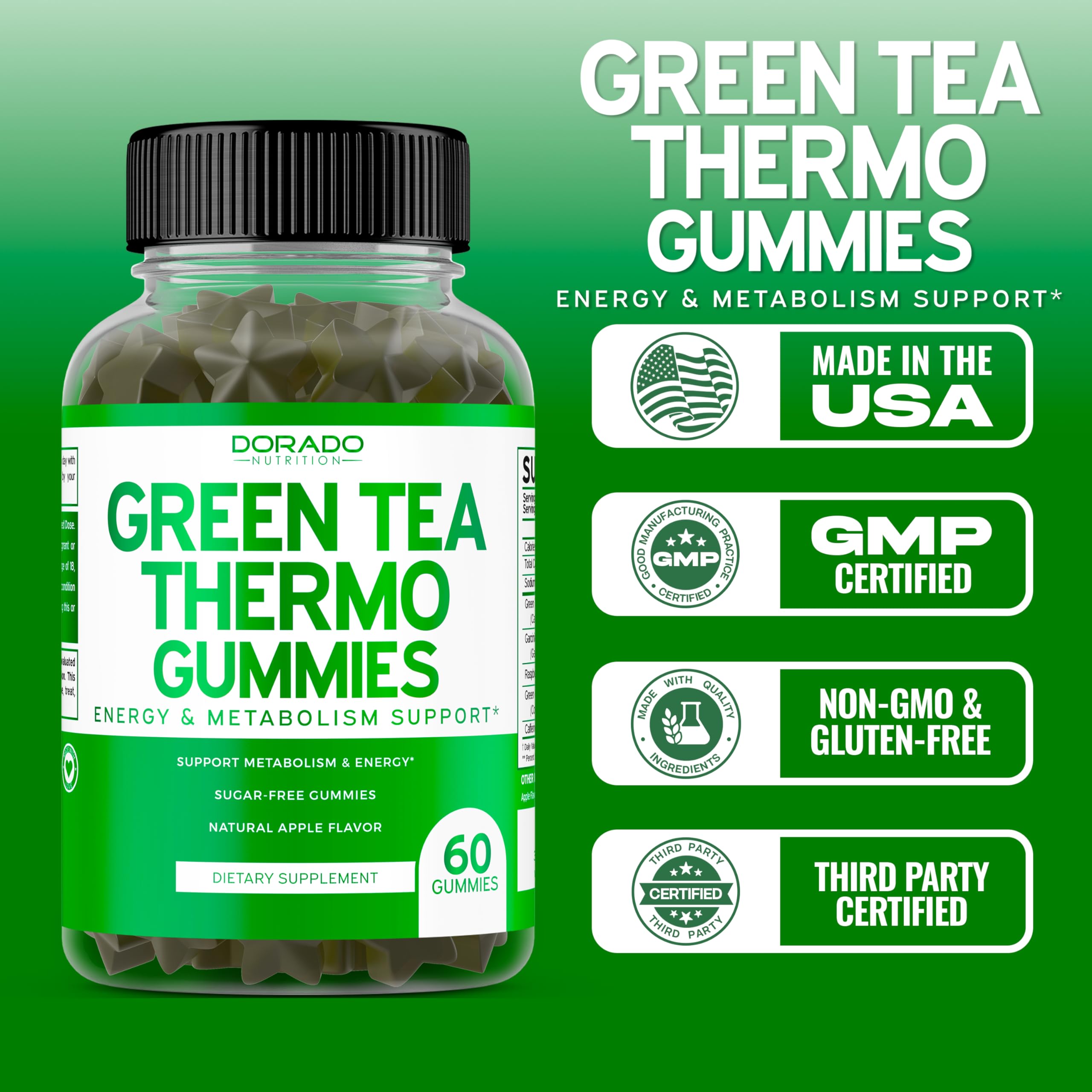 Foto 7 pulgar | Gomitas Quemadoras De Grasa Con Té Verde Supplement Dorado Nutrition, 60 Unidades - Venta Internacional.