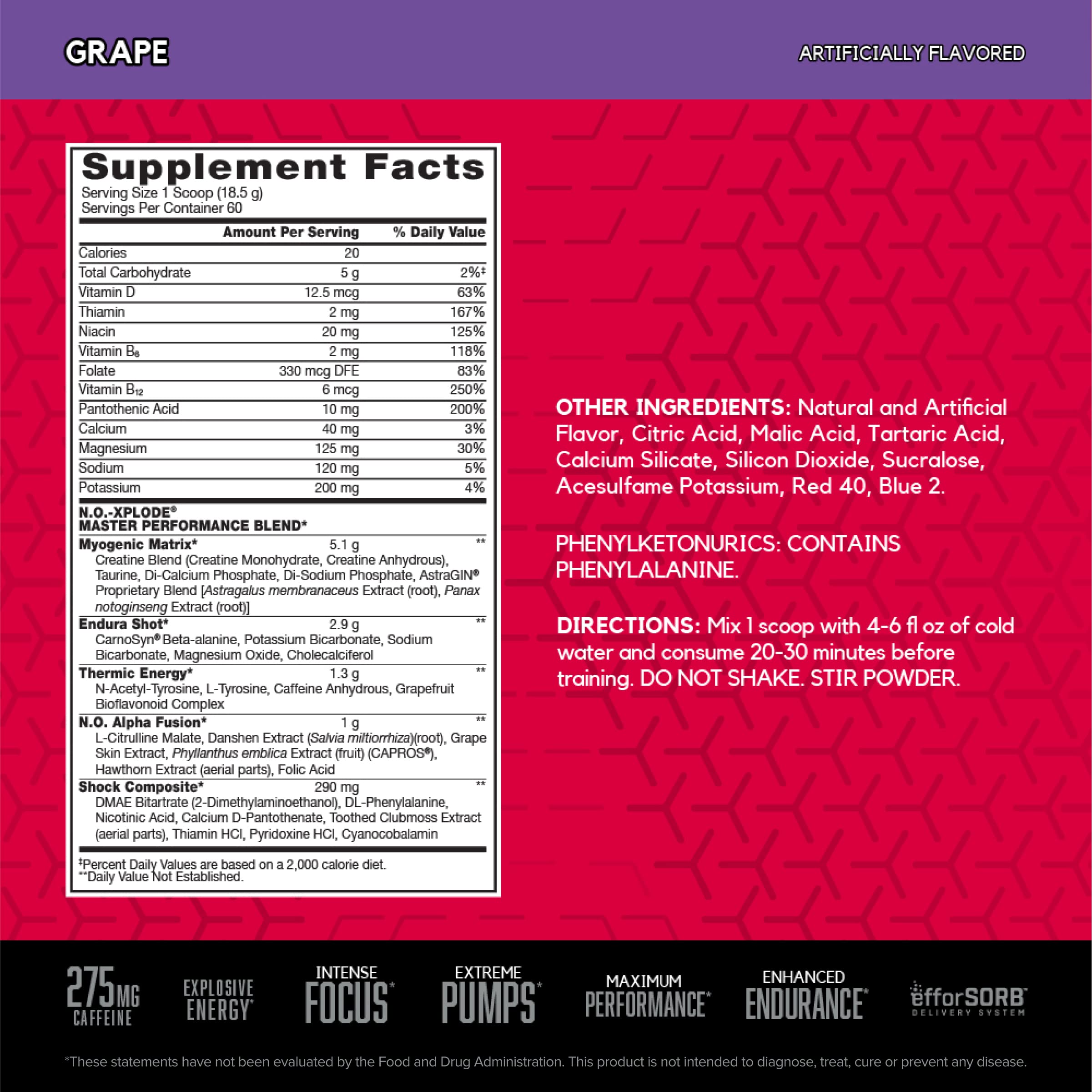 Foto 3 pulgar | Polvo Preentrenamiento Bsn N.o.-xplode Energy Grape Flavor 60 Dosis - Venta Internacional.
