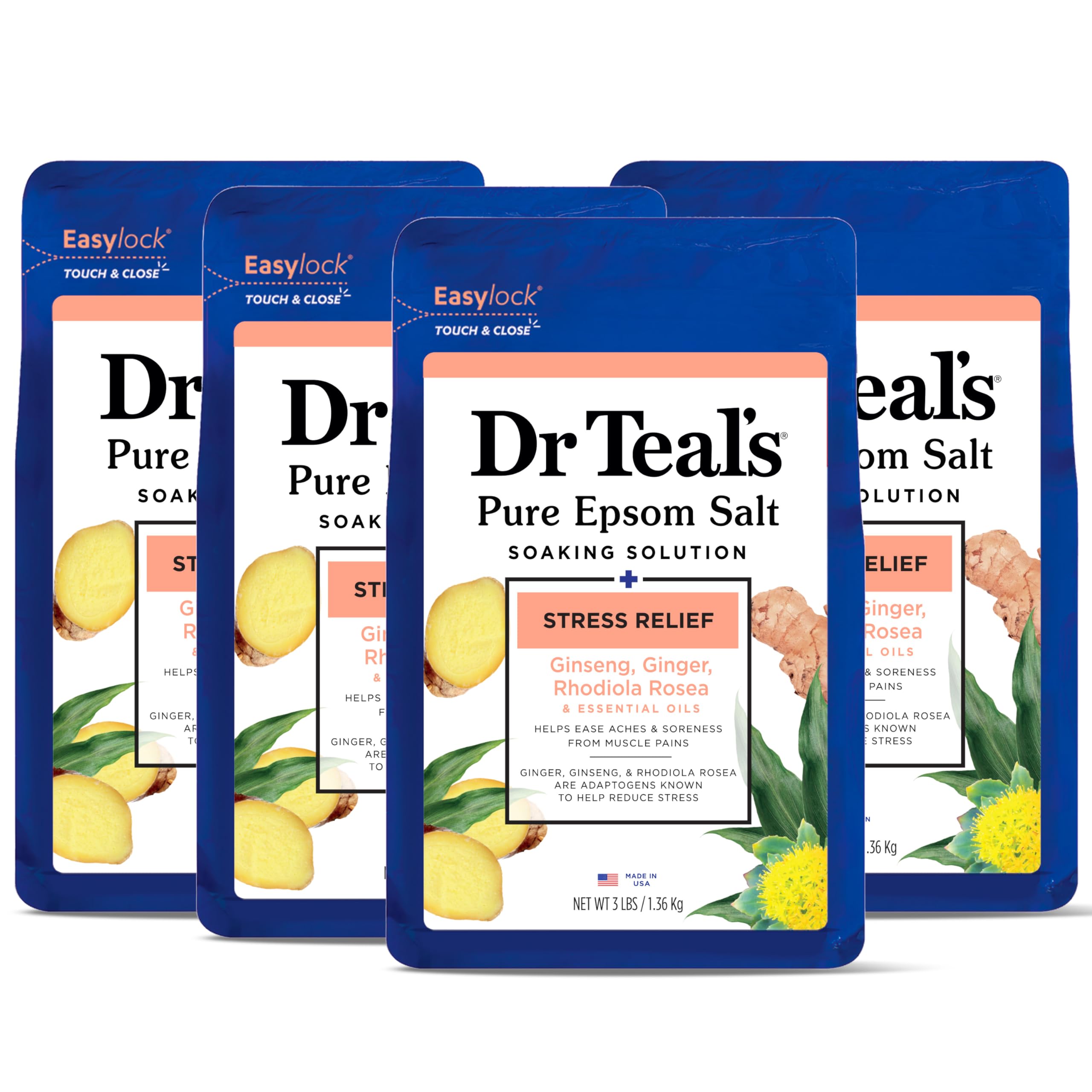 Foto 2 pulgar | Remojo De Magnesio Y Sal De Epsom Dr. Teal's Stress Relief, 1,36 Kg X4 - Venta Internacional.