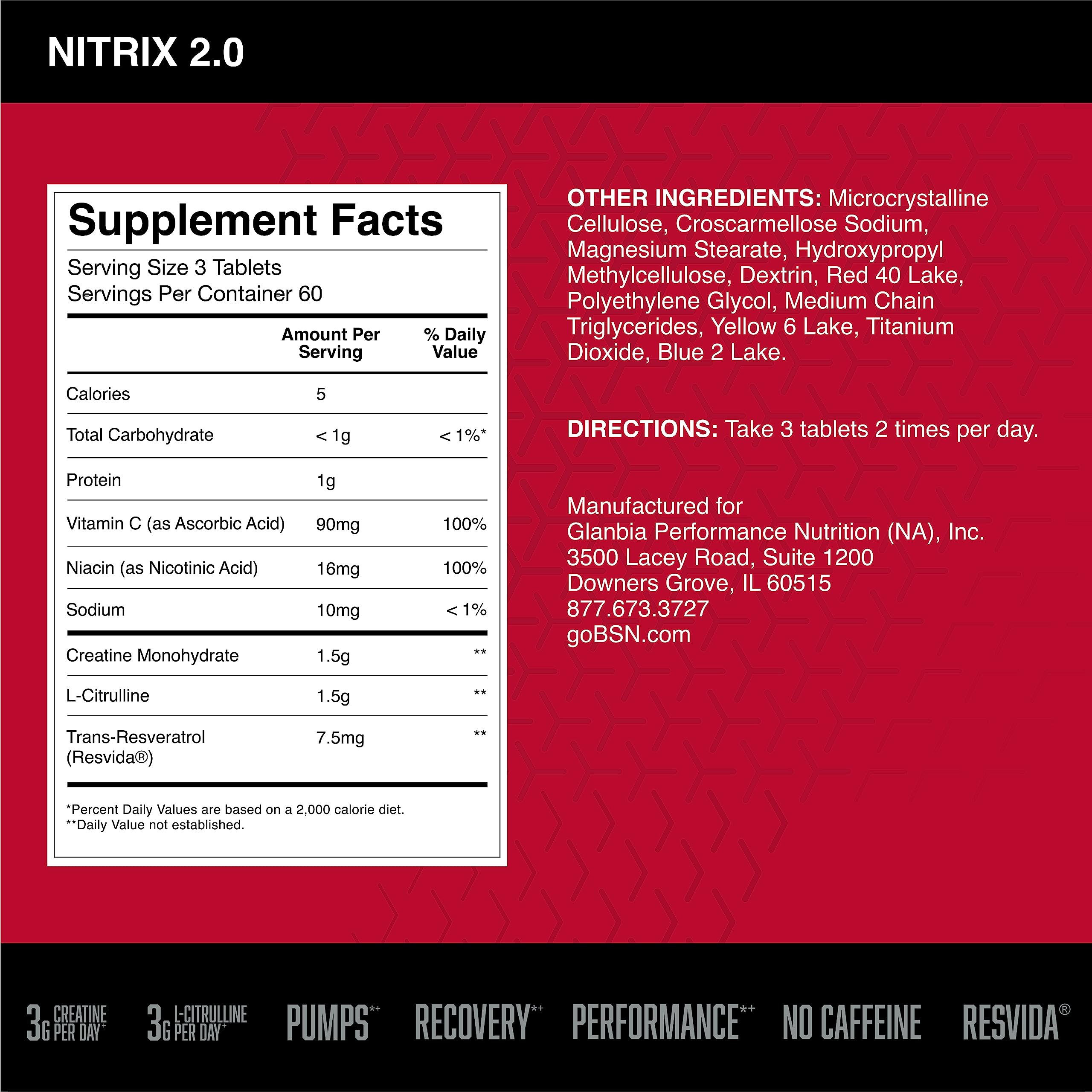 Foto 2 | Suplemento Bsn Nitrix 2.0 Precursores De Óxido Nítrico 180 Comprimidos - Venta Internacional.