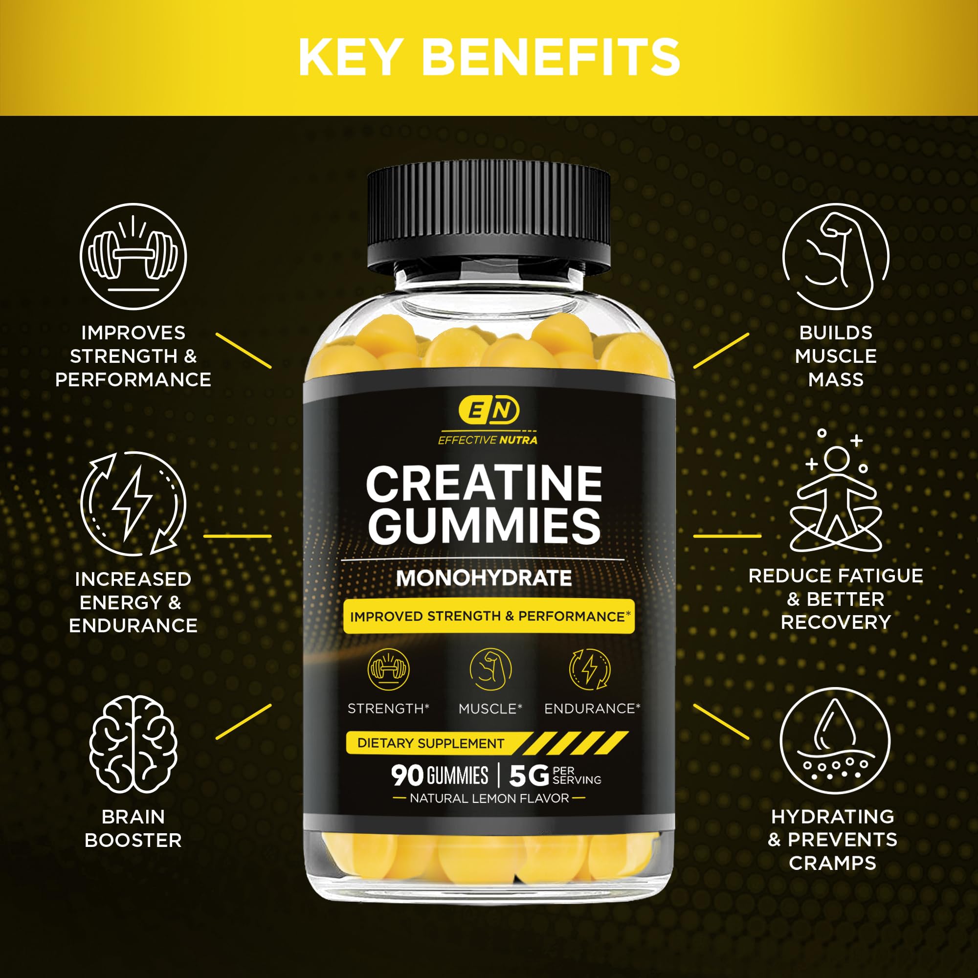 Foto 3 pulgar | Gomitas De Creatina Effective Nutra Para Fuerza Y Energía, 90 Unidades - Venta Internacional.