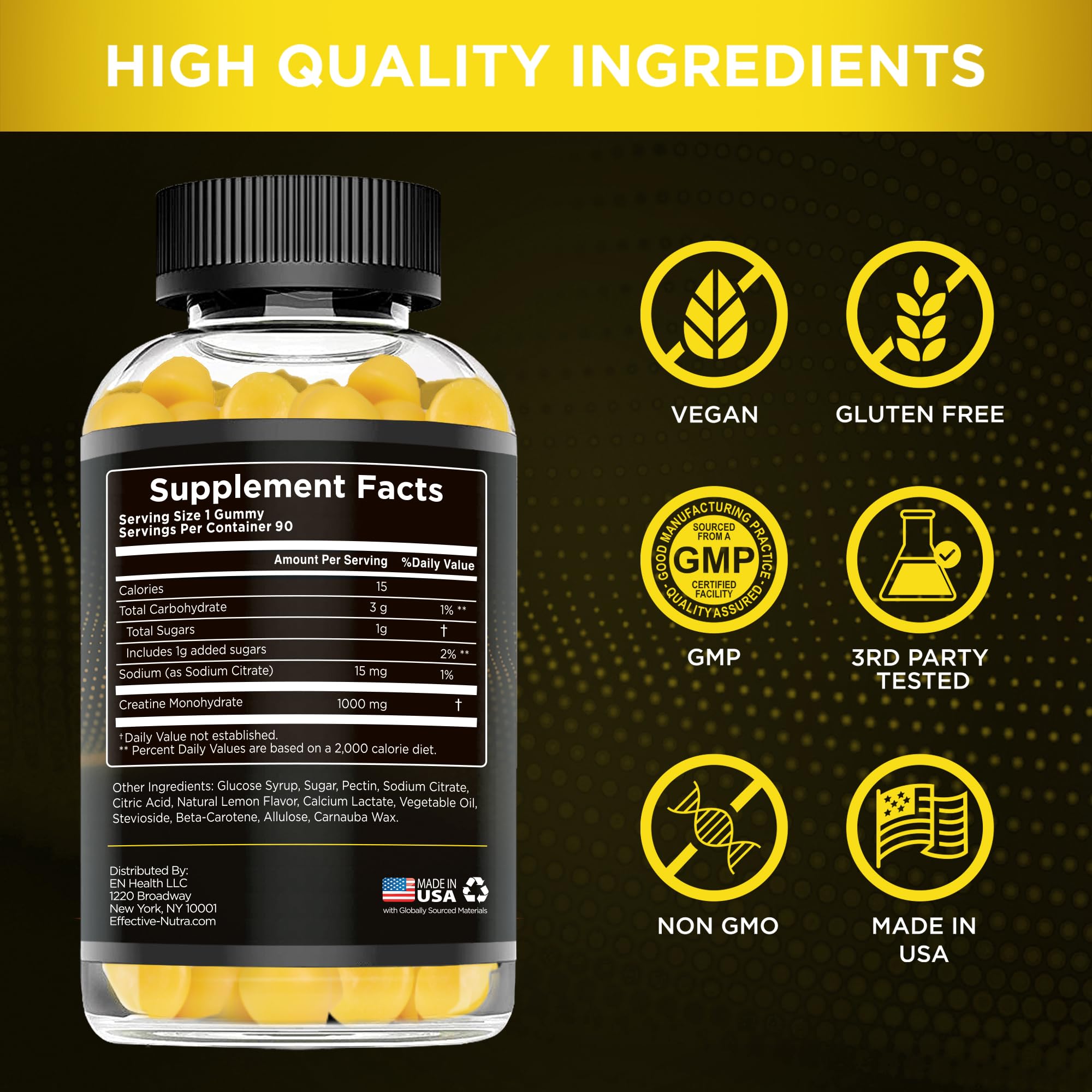 Foto 5 pulgar | Gomitas De Creatina Effective Nutra Para Fuerza Y Energía, 90 Unidades - Venta Internacional.