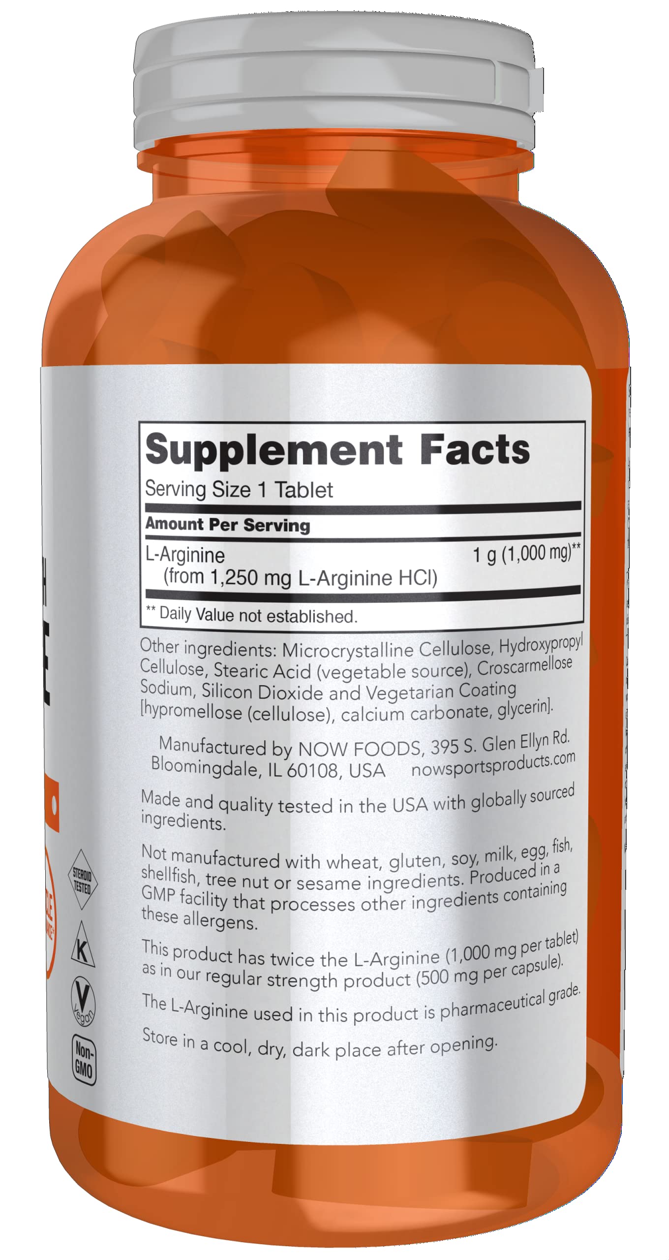 Foto 3 pulgar | Suplemento Now Foods L-arginina De Doble Concentración, 1000 Mg, 180 Comprimidos - Venta Internacional.