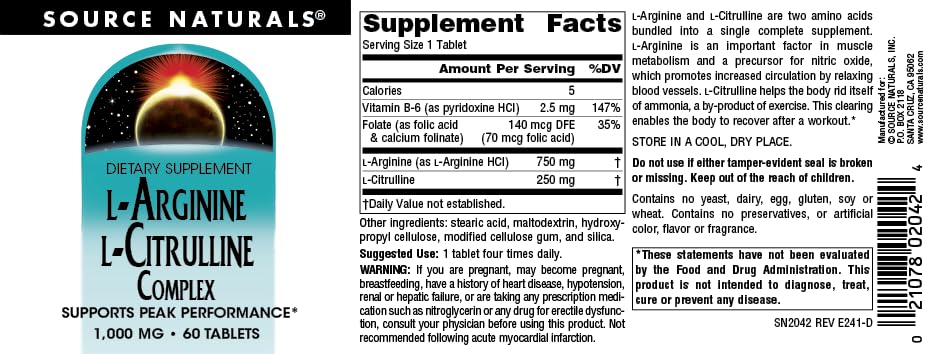 Foto 5 pulgar | Supplement Source Naturals L-arginina L-citrulina 1000 Mg - Venta Internacional.
