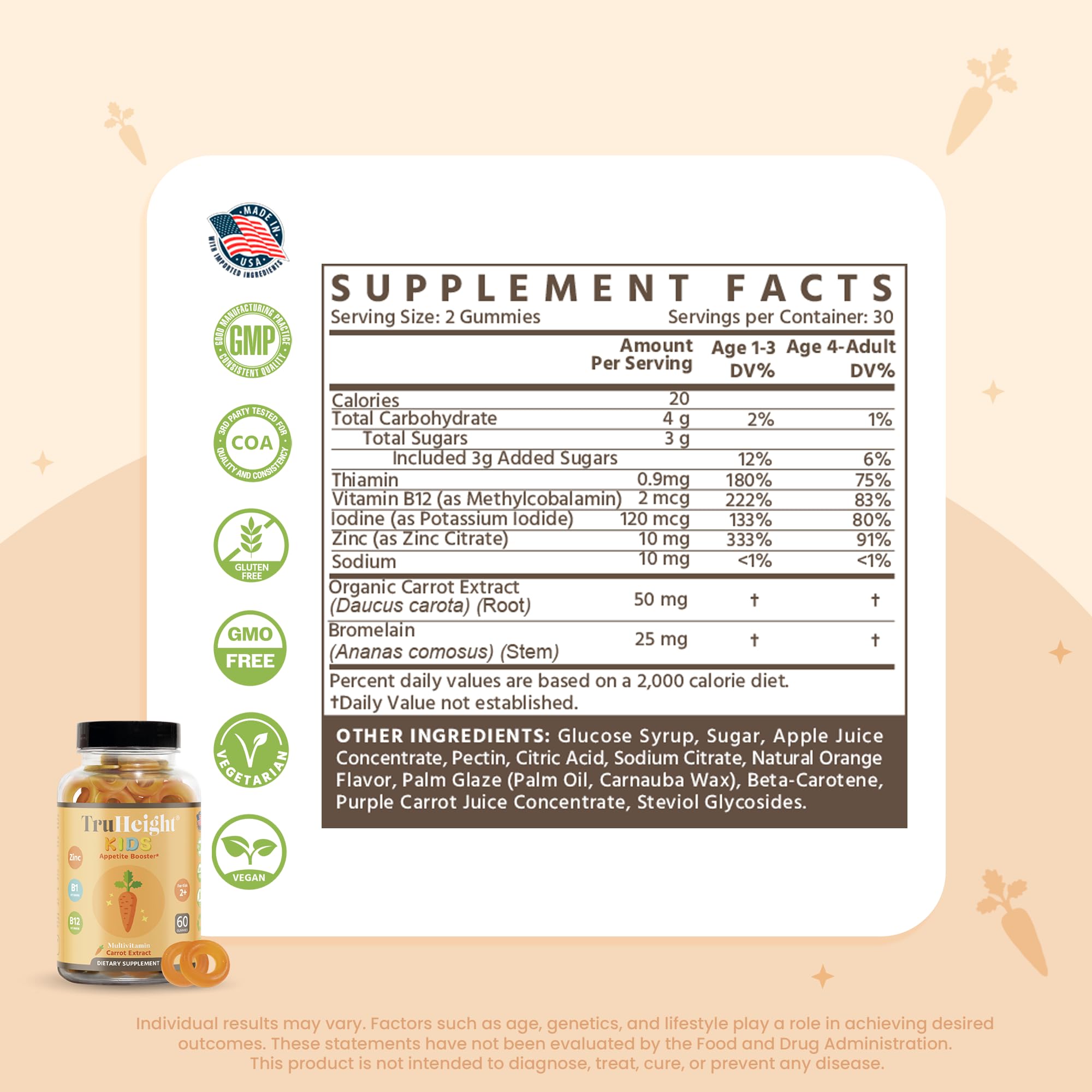 Foto 3 pulgar | Gomitas Appetite Booster Truheight Kids, Totalmente Naturales, Color Naranja - Venta Internacional.