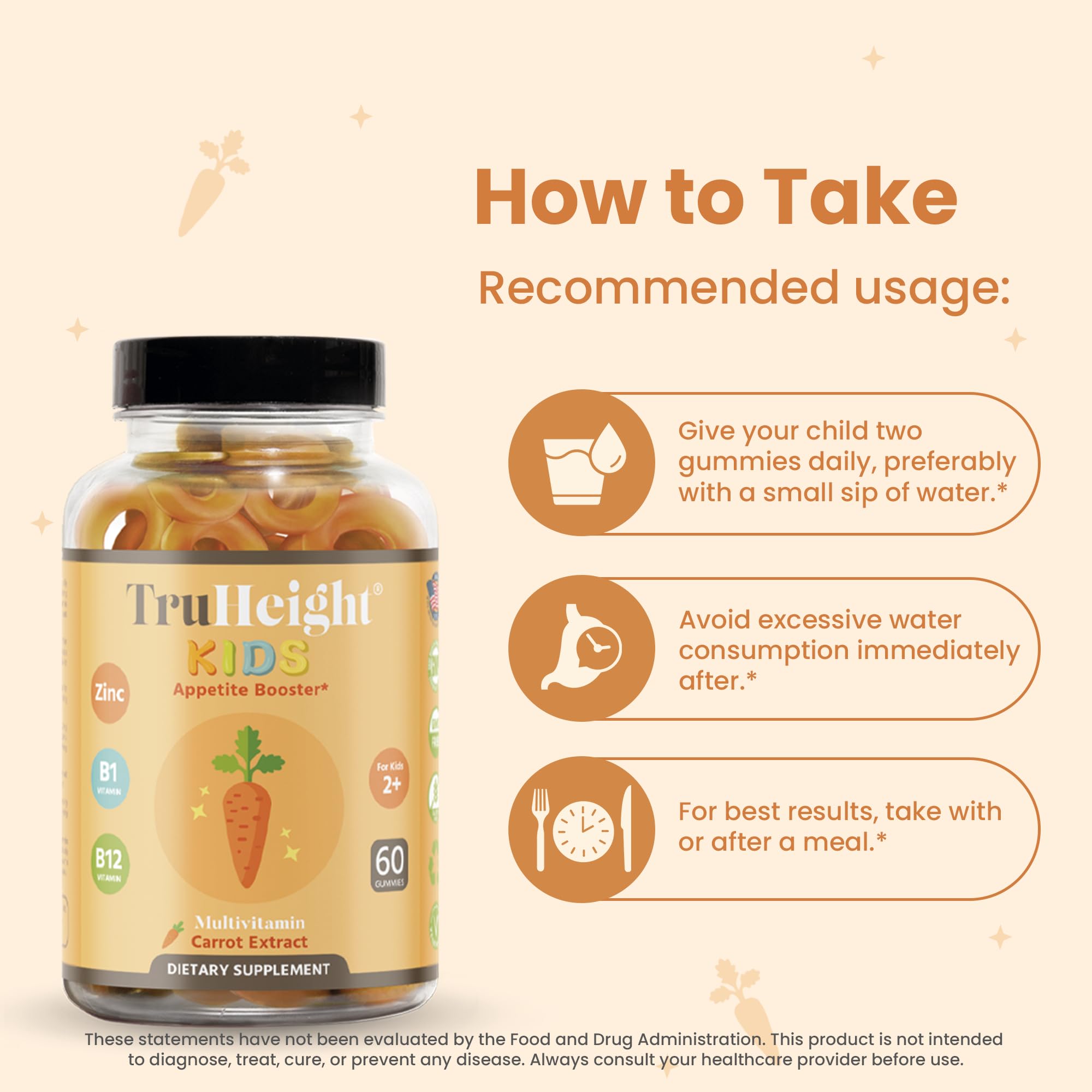 Foto 4 | Gomitas Appetite Booster Truheight Kids, Totalmente Naturales, Color Naranja - Venta Internacional.