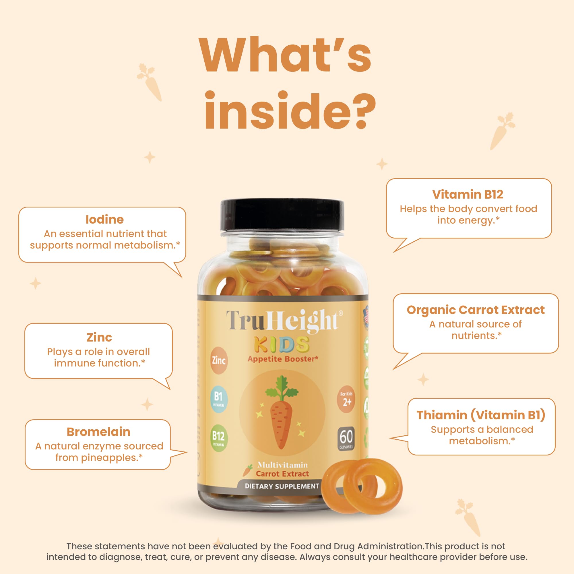 Foto 6 pulgar | Gomitas Appetite Booster Truheight Kids, Totalmente Naturales, Color Naranja - Venta Internacional.