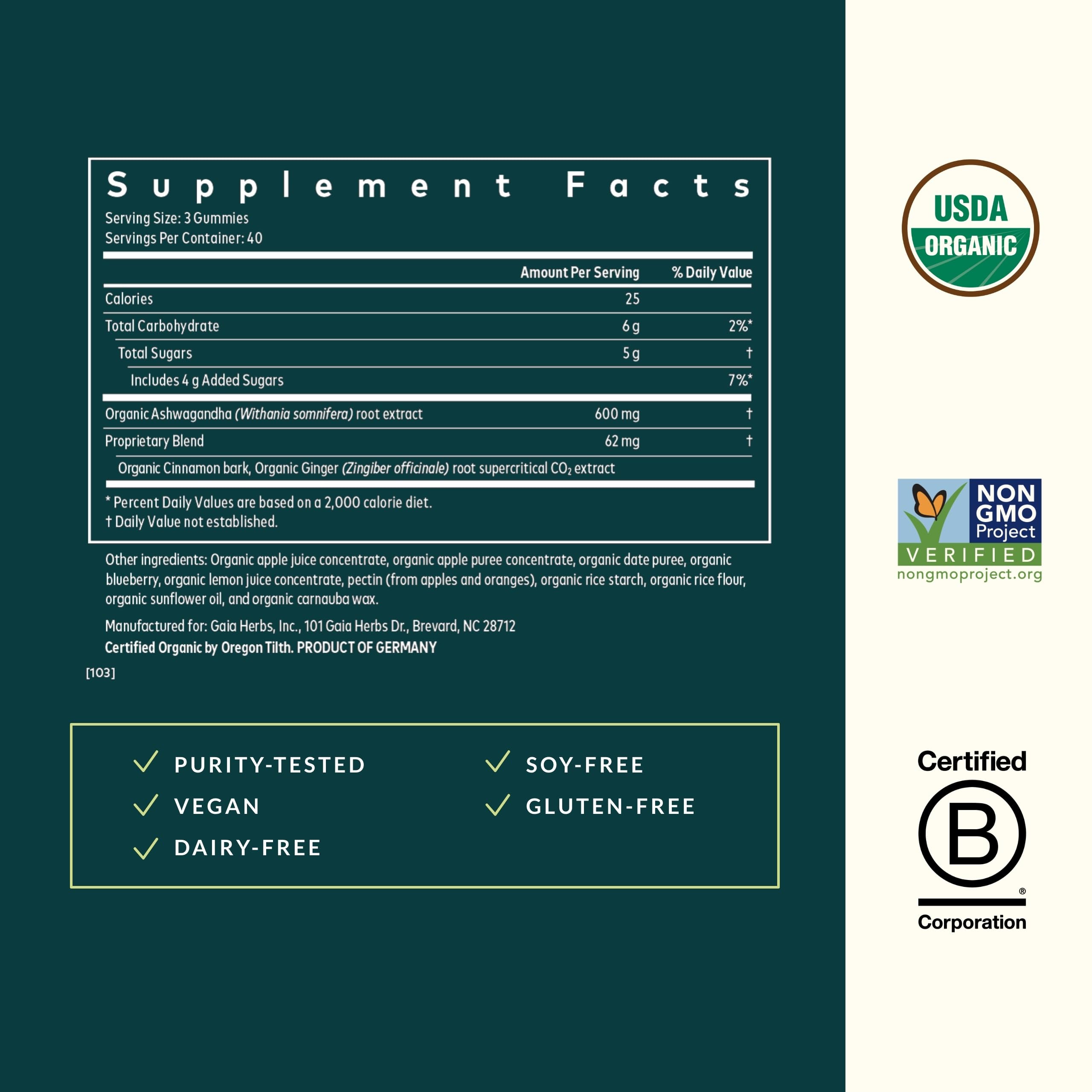 Foto 3 pulgar | Gaia Herbs Organic Ashwagandha para Aliviar el Estrés 120 Gomitas - Venta Internacional