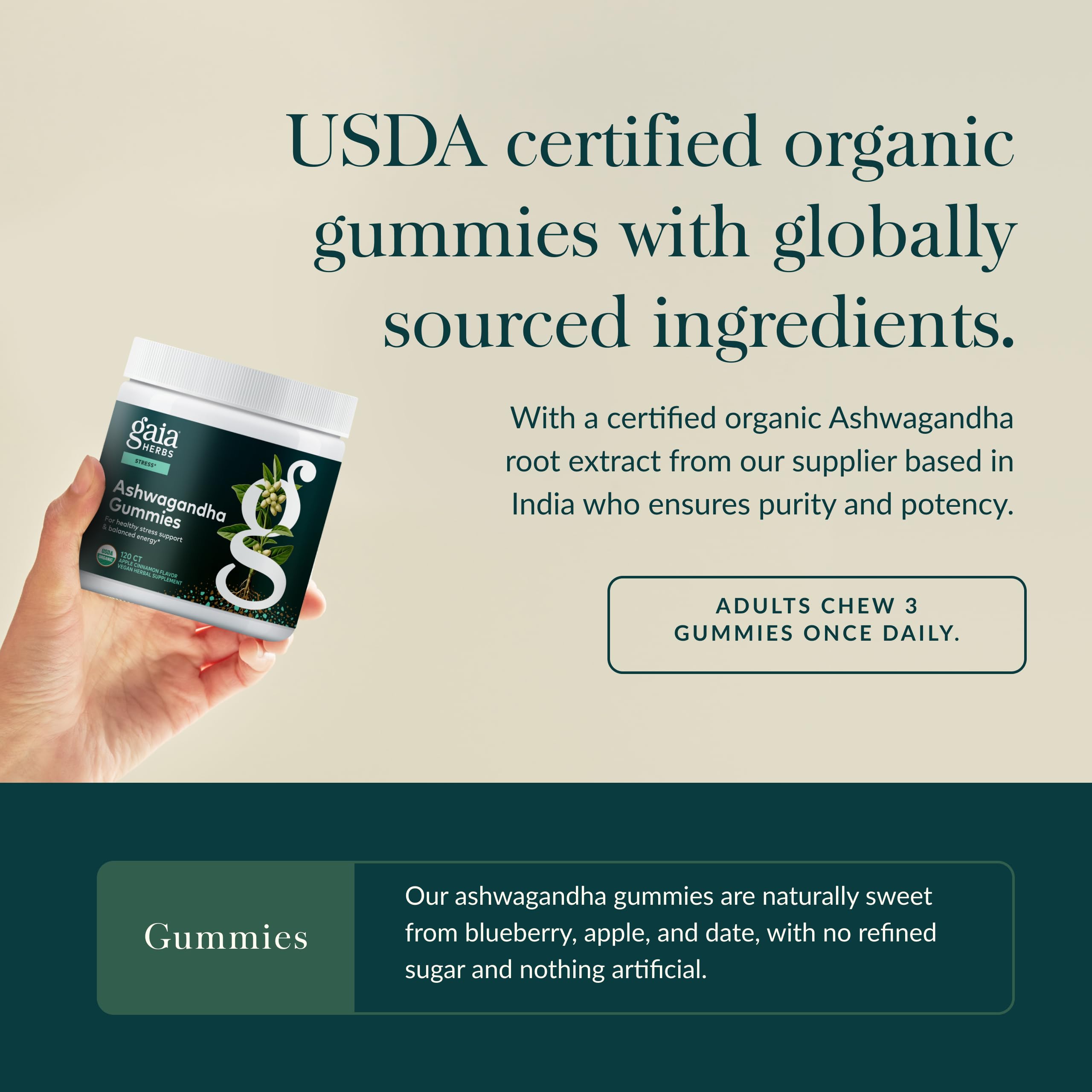 Foto 5 pulgar | Gaia Herbs Organic Ashwagandha para Aliviar el Estrés 120 Gomitas - Venta Internacional