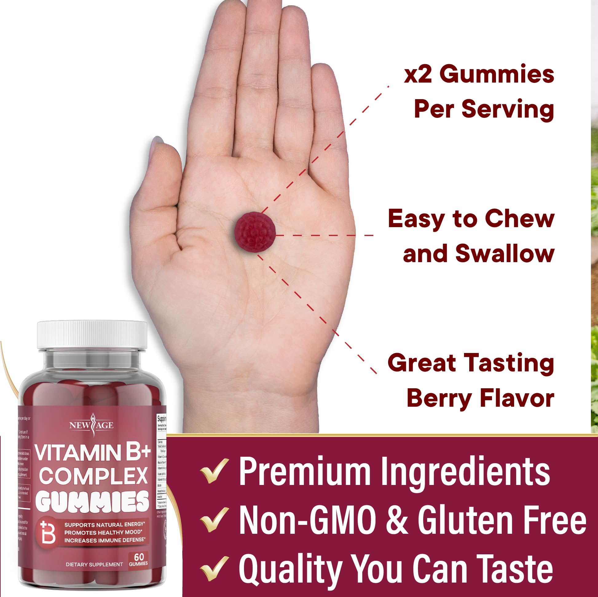 Foto 6 pulgar | Gomitas Con Complejo De Vitamina B New Age Con B3, B5, B6, B7, B9 Y B12 - Venta Internacional.