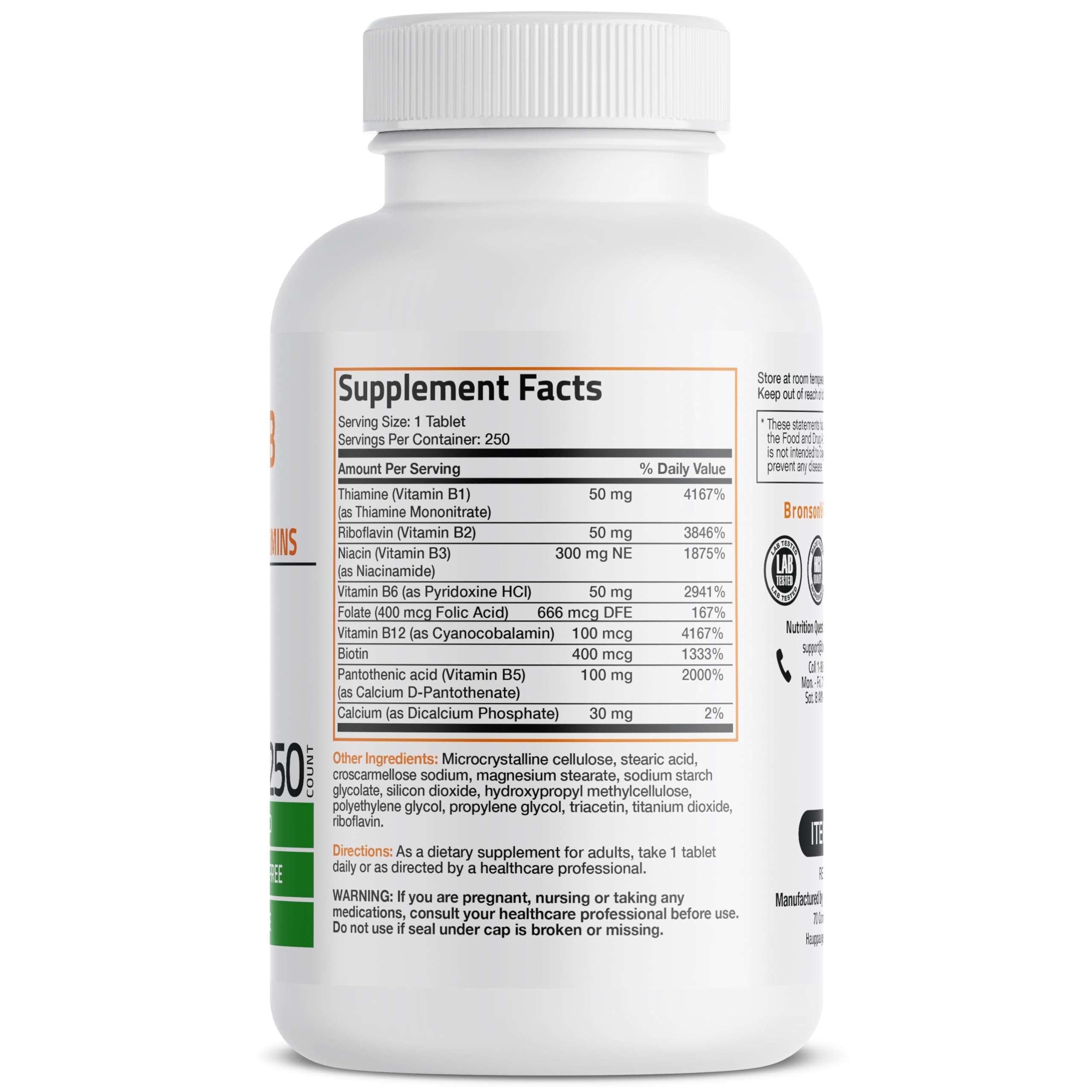 Foto 3 pulgar | Suplemento Bronson Vitamin B Complex 250 Comprimidos - Venta Internacional