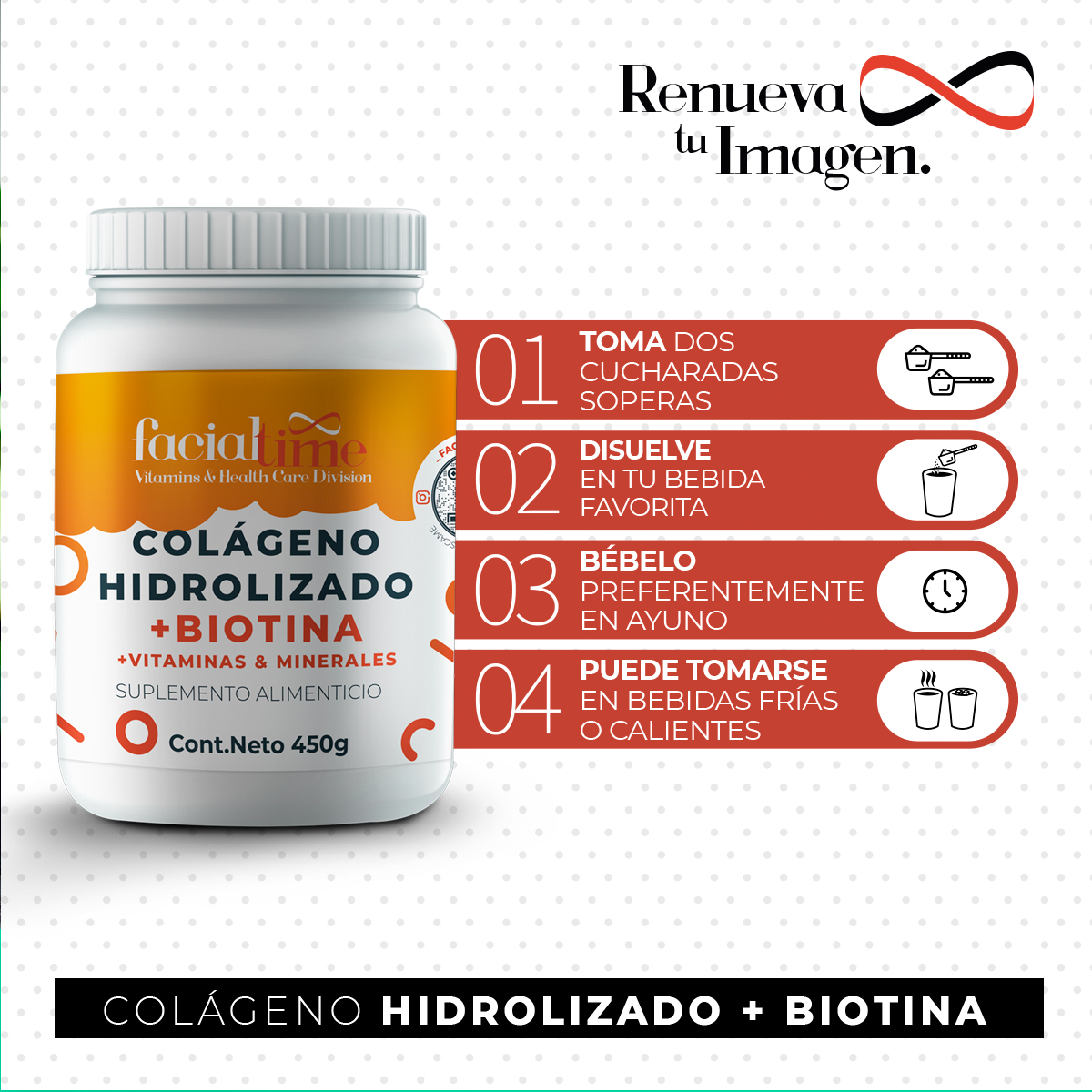 Foto 3 pulgar | Kit 2 Colágeno Hidrolizado Con Biotina 450g Facialtime