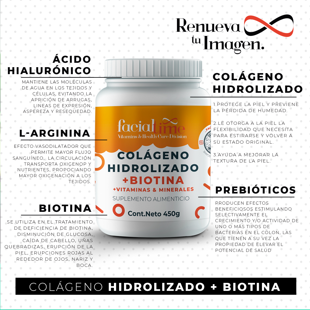 Foto 4 pulgar | Kit 2 Colágeno Hidrolizado Con Biotina 450g Facialtime