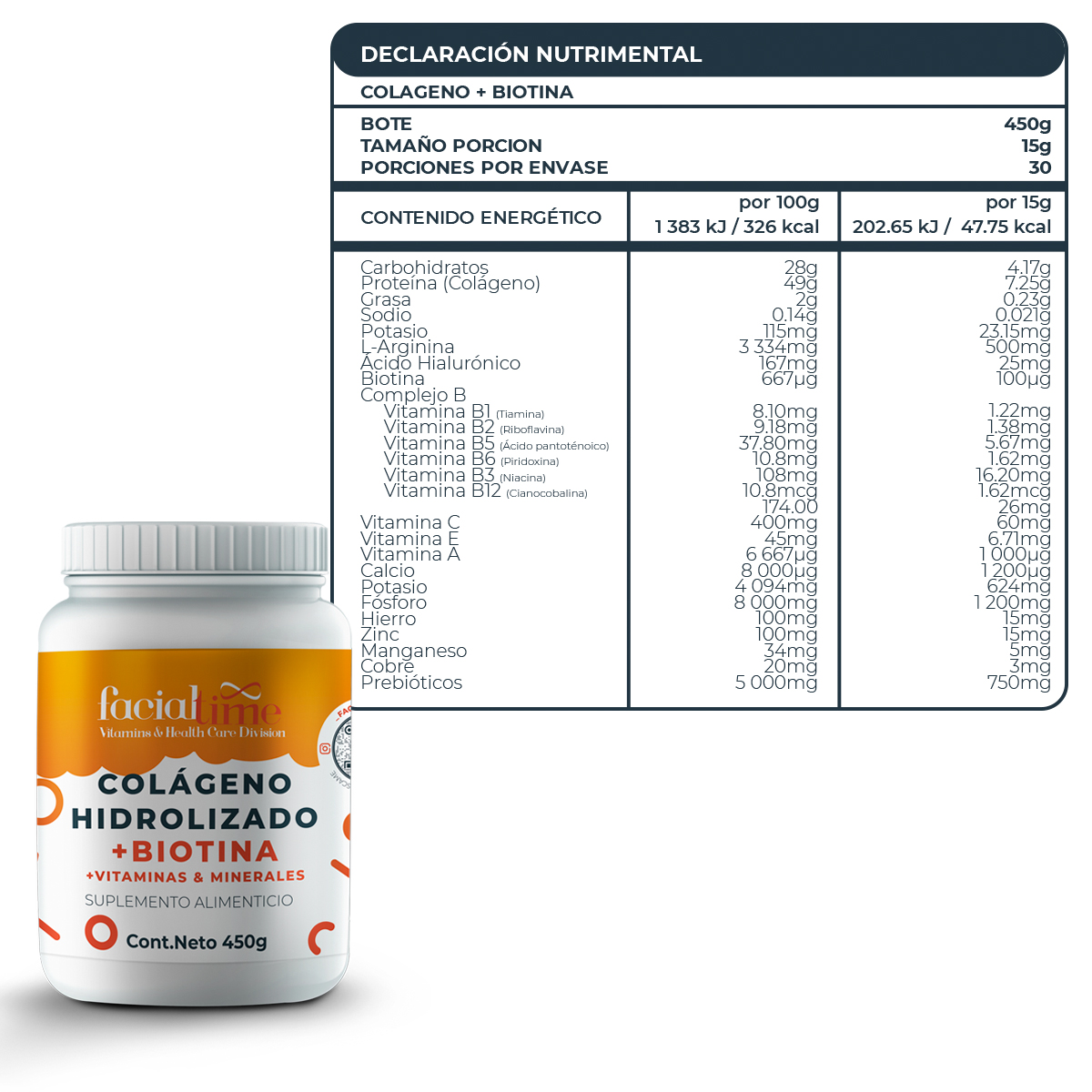 Foto 7 pulgar | Kit 2 Colágeno Hidrolizado Con Biotina 450g Facialtime